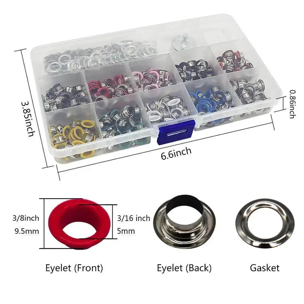 300 Set Metal Grommet Kit With Eyelets And Washers, Includes Base, Punch And Install Tool, 10 Color Grommets For DIY Clothes Shoes Bags And Crafts, Storage Box Included, Perfect For Repair And Decoration - Image 6