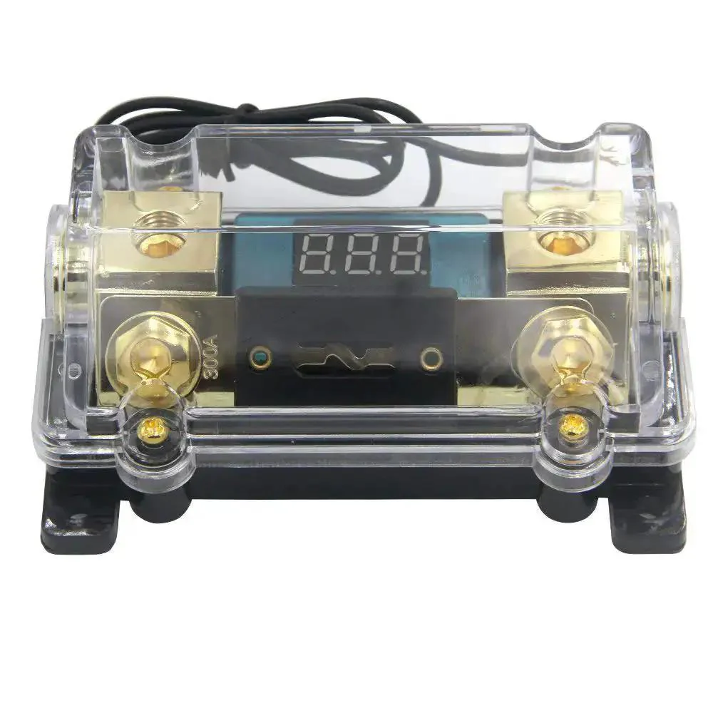 300A Inline ANL Fuse Holder With Digital Voltage Display For Car Stereo 0 GA In And Out 2 GA 4 GA Adaptable Heavy Duty Audio Protection Low Power Draw Keeps Your Sound System Safe And Looking Sharp