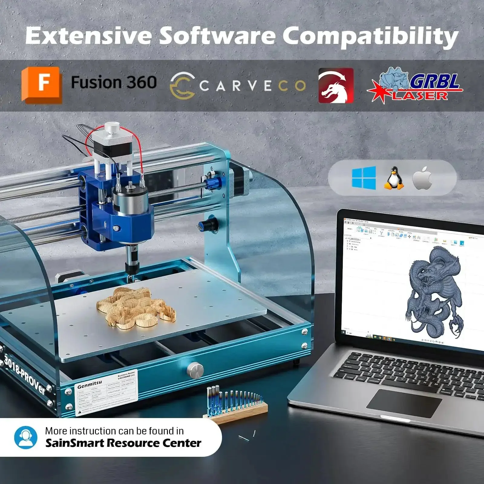3018 ProVer V2 Desktop CNC Milling Machine For Beginners With Limit Switches And Emergency Stop, Upgraded Z Axis Aluminum Spoilboard, 284 X 180 X 40 mm Working Area, A Solid Starter CNC For DIYers, Makers, Gifts, Signage, And Small Batch Prototyping - Image 3