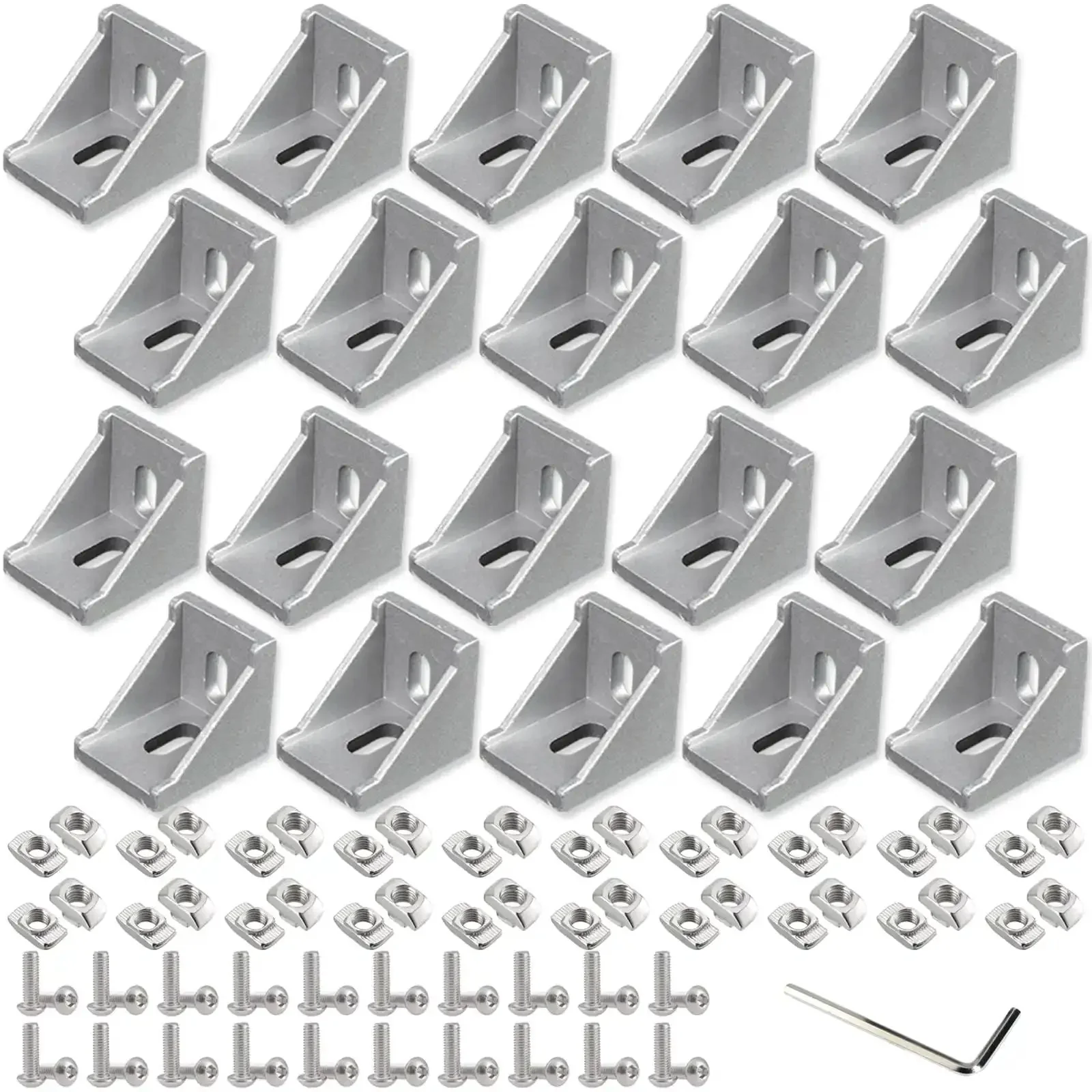 3030 Aluminum Extrusion Corner Bracket Kit With 40 M6 T Nuts And 40 Hex Screws, 20 Corner Brackets, 1 Wrench, 28x35x35mm, 90 Degree Connector For 3030 Aluminum Profiles, Easy DIY Assembly