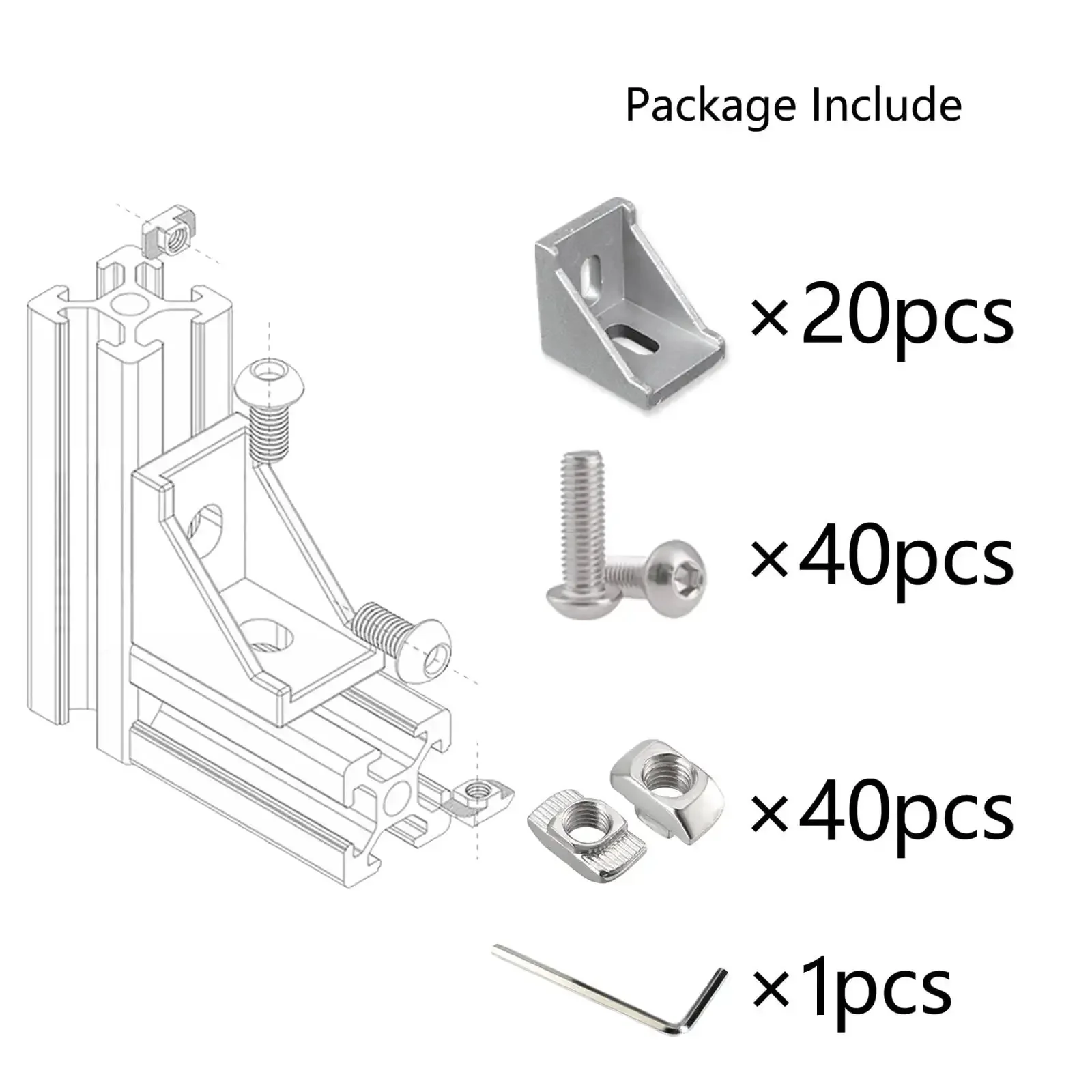 3030 Aluminum Extrusion Corner Bracket Kit With 40 M6 T Nuts And 40 Hex Screws, 20 Corner Brackets, 1 Wrench, 28x35x35mm, 90 Degree Connector For 3030 Aluminum Profiles, Easy DIY Assembly - Image 8