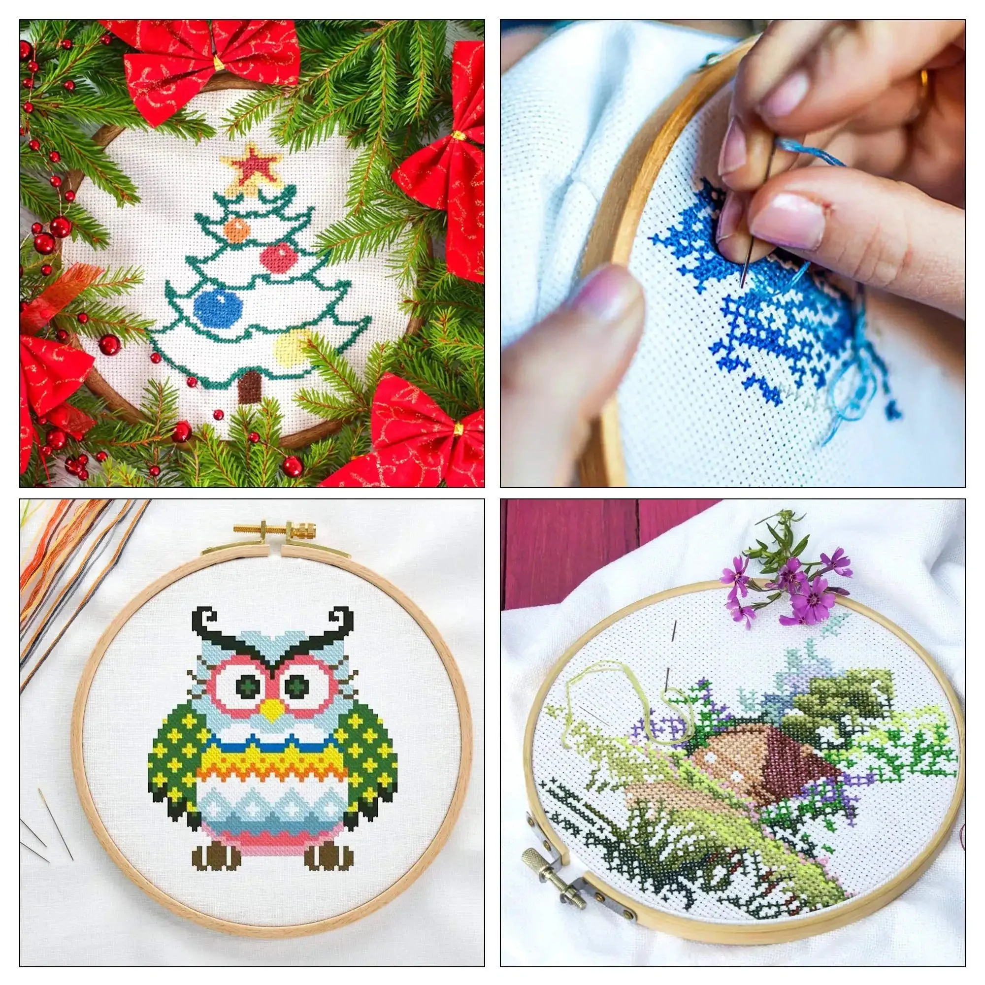 304 Pack Embroidery Starter Kit With 200 Color Floss 5 Bamboo Embroidery Hoops 2 Aida Cloths Easy Instructions Bag And Cross Stitch Tools Set For Beginners And Adults - Image 4