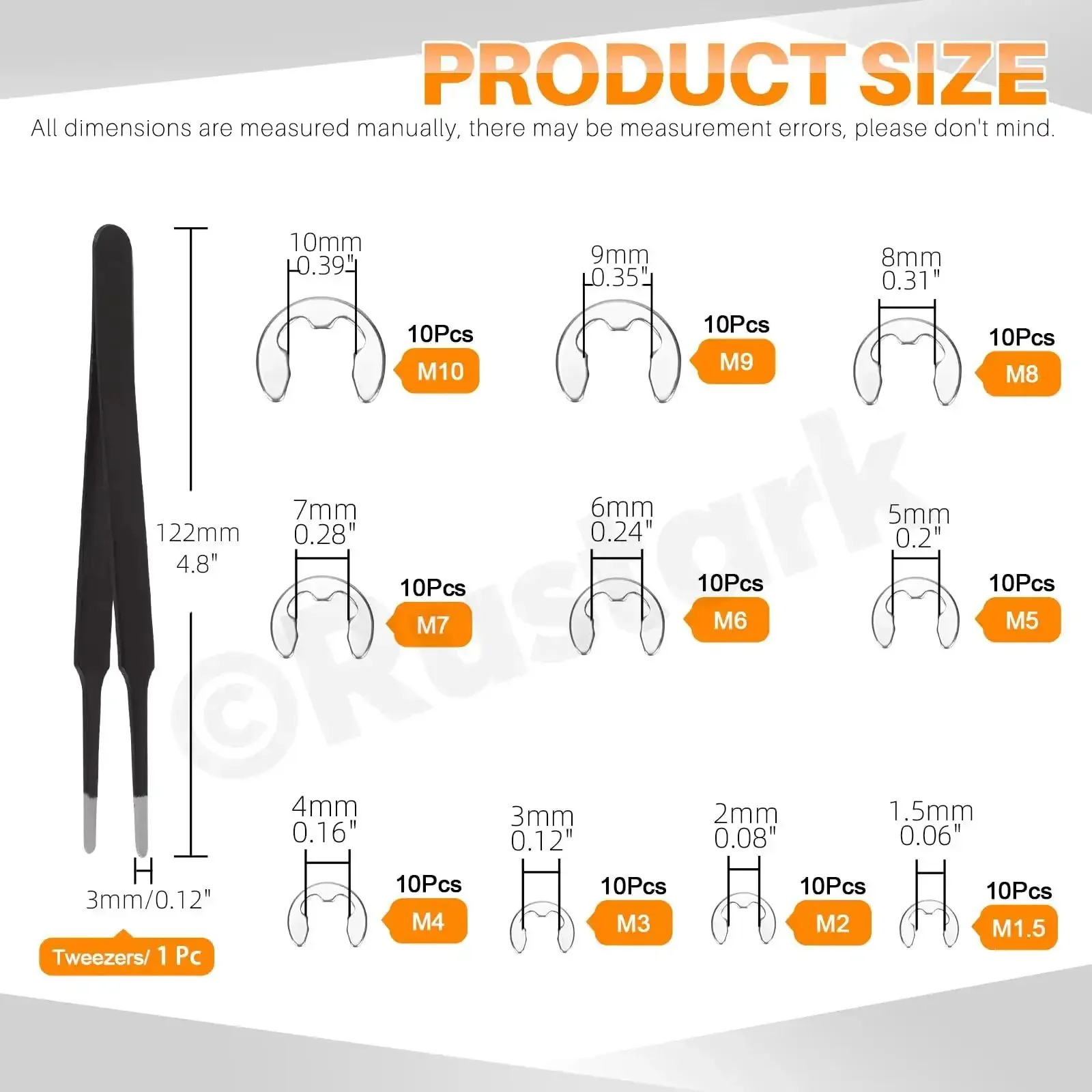 304 Stainless Steel E Clip And C Clip Retaining Rings Kit With Tweezers, 303 Pcs Assortment, 21 Sizes From M1.5 To M28, External Snap Rings For Tools, Machinery And DIY Home Repairs - Image 7
