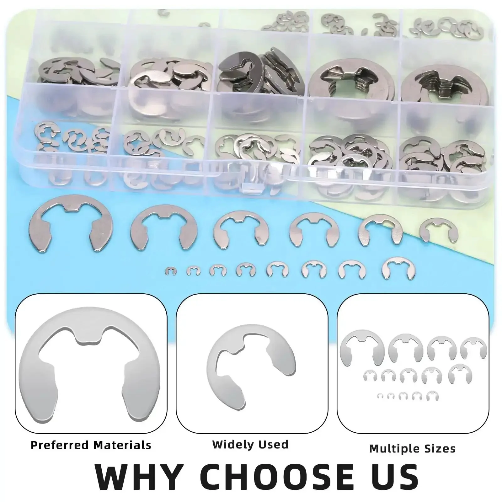 304 Stainless Steel E Clips Retaining Rings Set, 14 Sizes From 1.5mm to 15mm, Heat Treated External Retaining Clips, Circlips and Retainers, Includes Tweezers, 211 Pieces for Gears, Housings, and Gearhead Projects - Image 6
