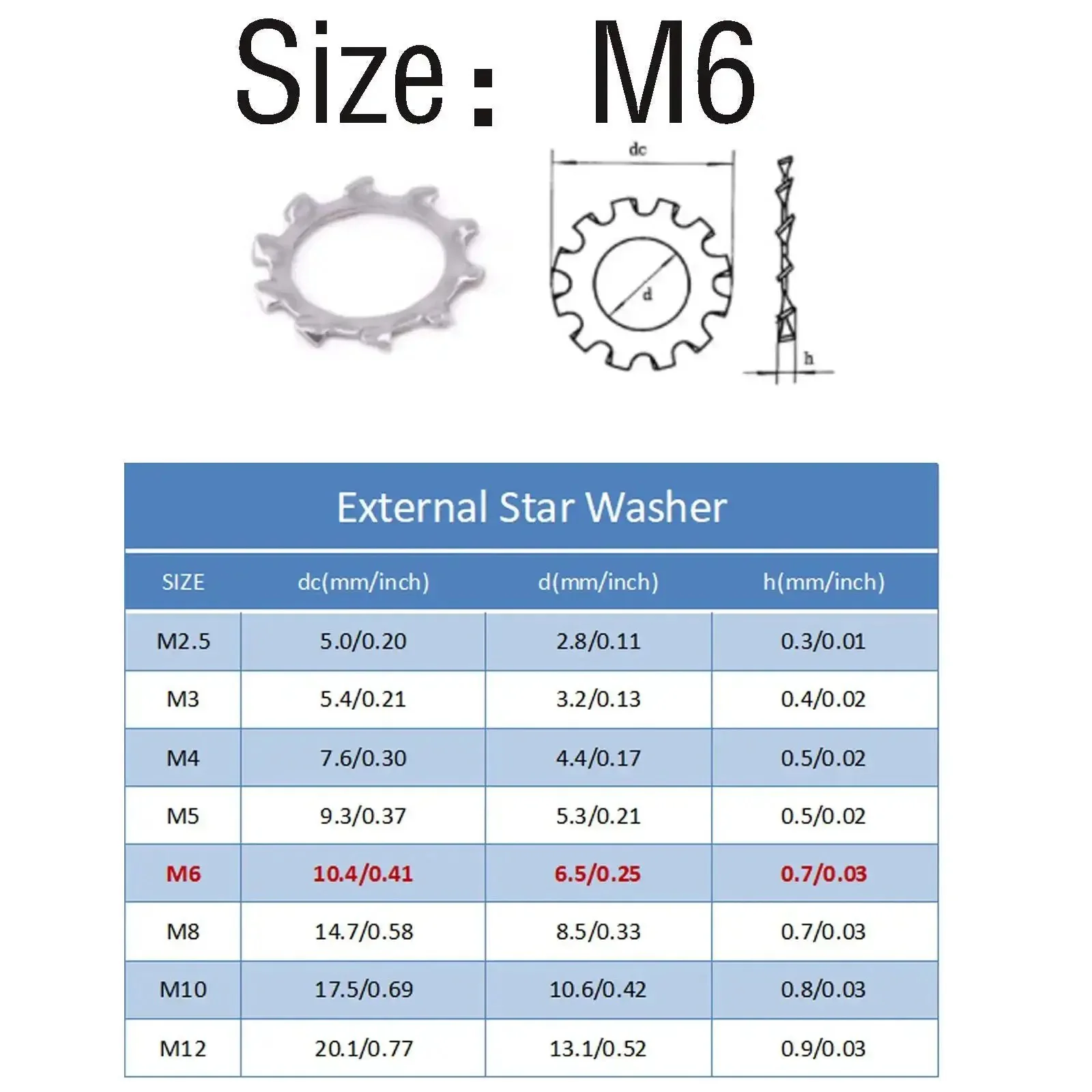 304 Stainless Steel External Tooth Star Lock Washers Kit With Circlips Snap Rings, M6 Size, Built Tough, Corrosion-Resistant Assortment For Fasteners, Hardware, Automotive And DIY Projects - Image 2