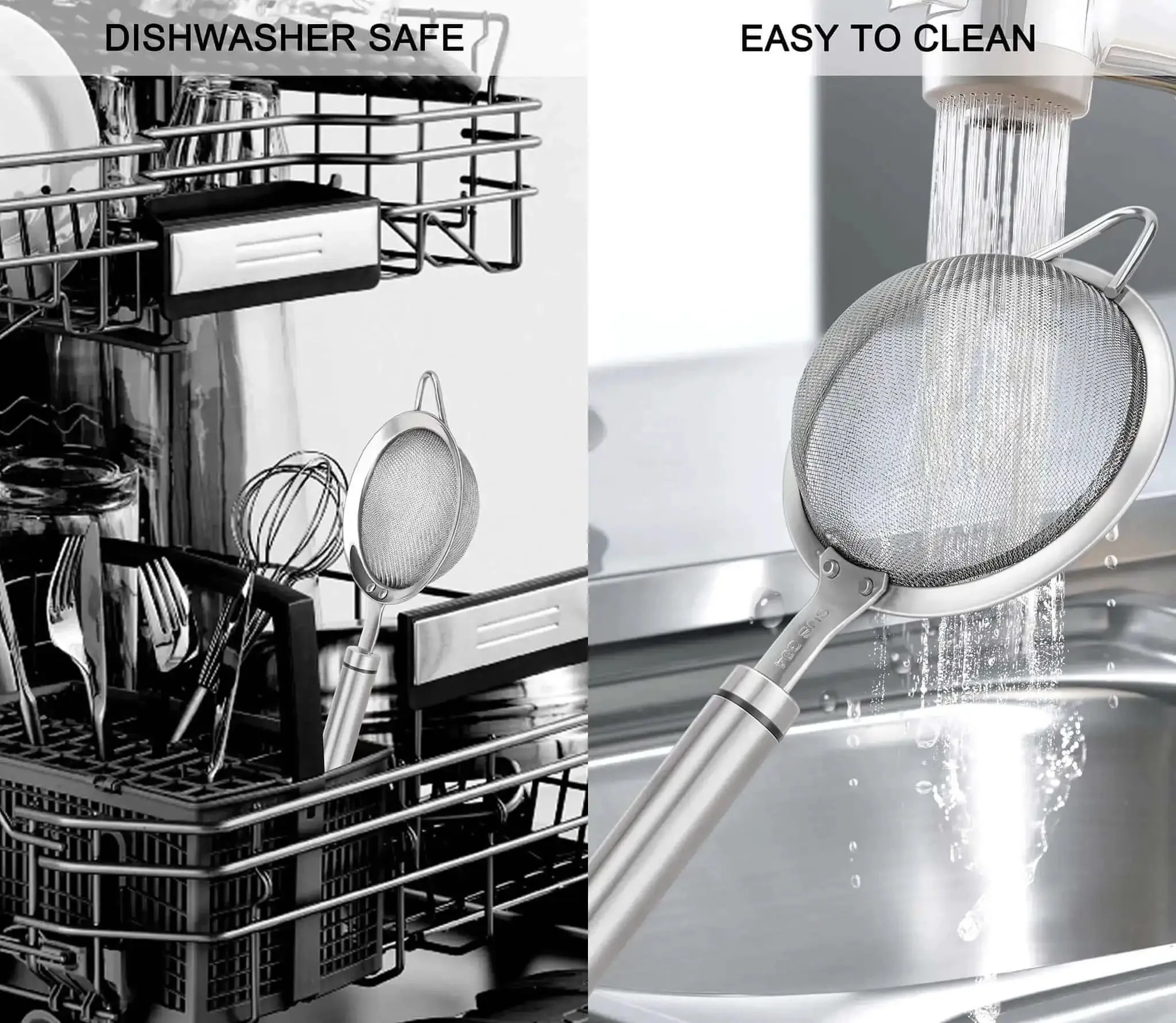 304 Stainless Steel Fine Mesh Strainer With Handle Skimmer For Kitchen Must Have Pro Grade Dishwasher Safe Colander Sieve For Tea Rice Noodles Oil Fruits And Vegetables Heavy Duty Mirror Finish Scratch Free Easy Clean - Image 2