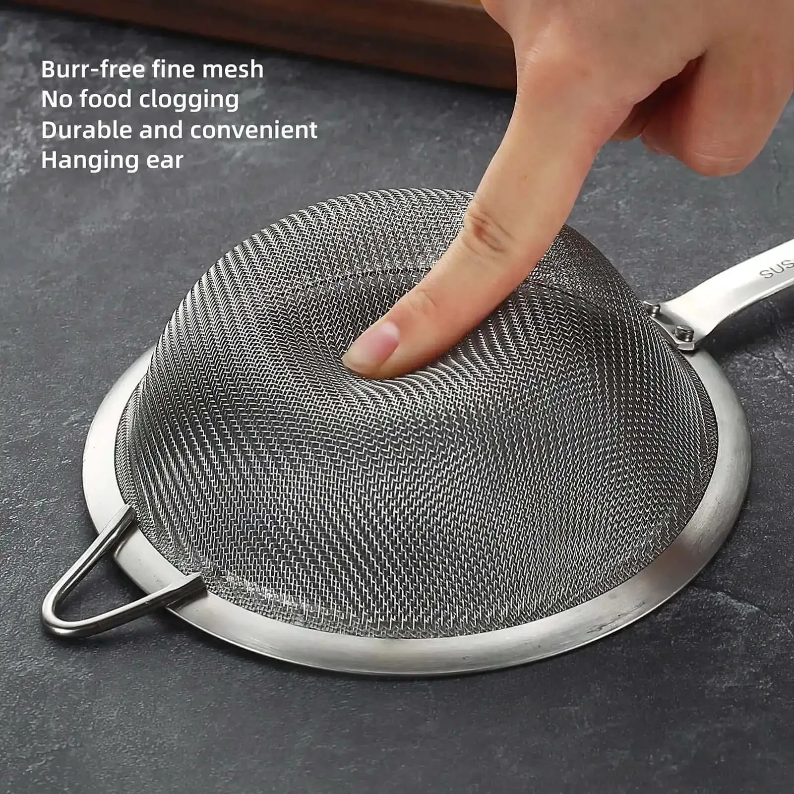 304 Stainless Steel Fine Mesh Strainer With Handle Skimmer For Kitchen Must Have Pro Grade Dishwasher Safe Colander Sieve For Tea Rice Noodles Oil Fruits And Vegetables Heavy Duty Mirror Finish Scratch Free Easy Clean - Image 5