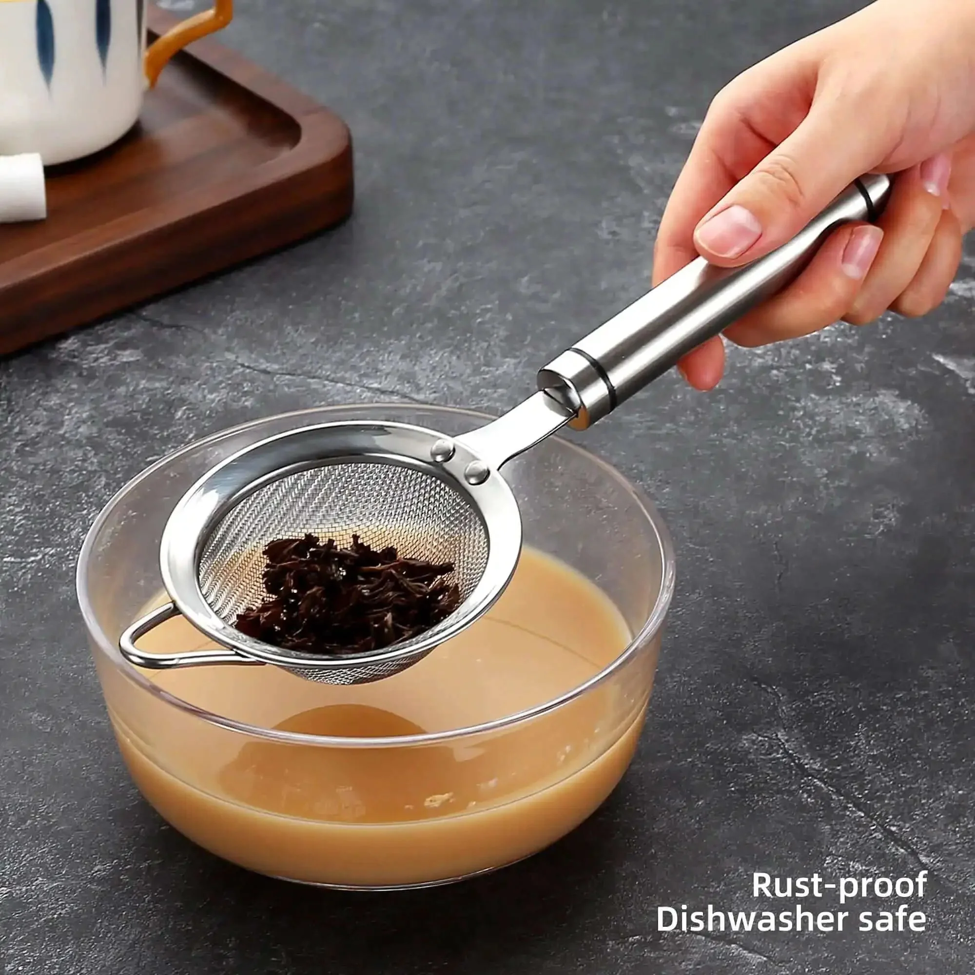 304 Stainless Steel Fine Mesh Strainer With Handle Skimmer For Kitchen Must Have Pro Grade Dishwasher Safe Colander Sieve For Tea Rice Noodles Oil Fruits And Vegetables Heavy Duty Mirror Finish Scratch Free Easy Clean - Image 6