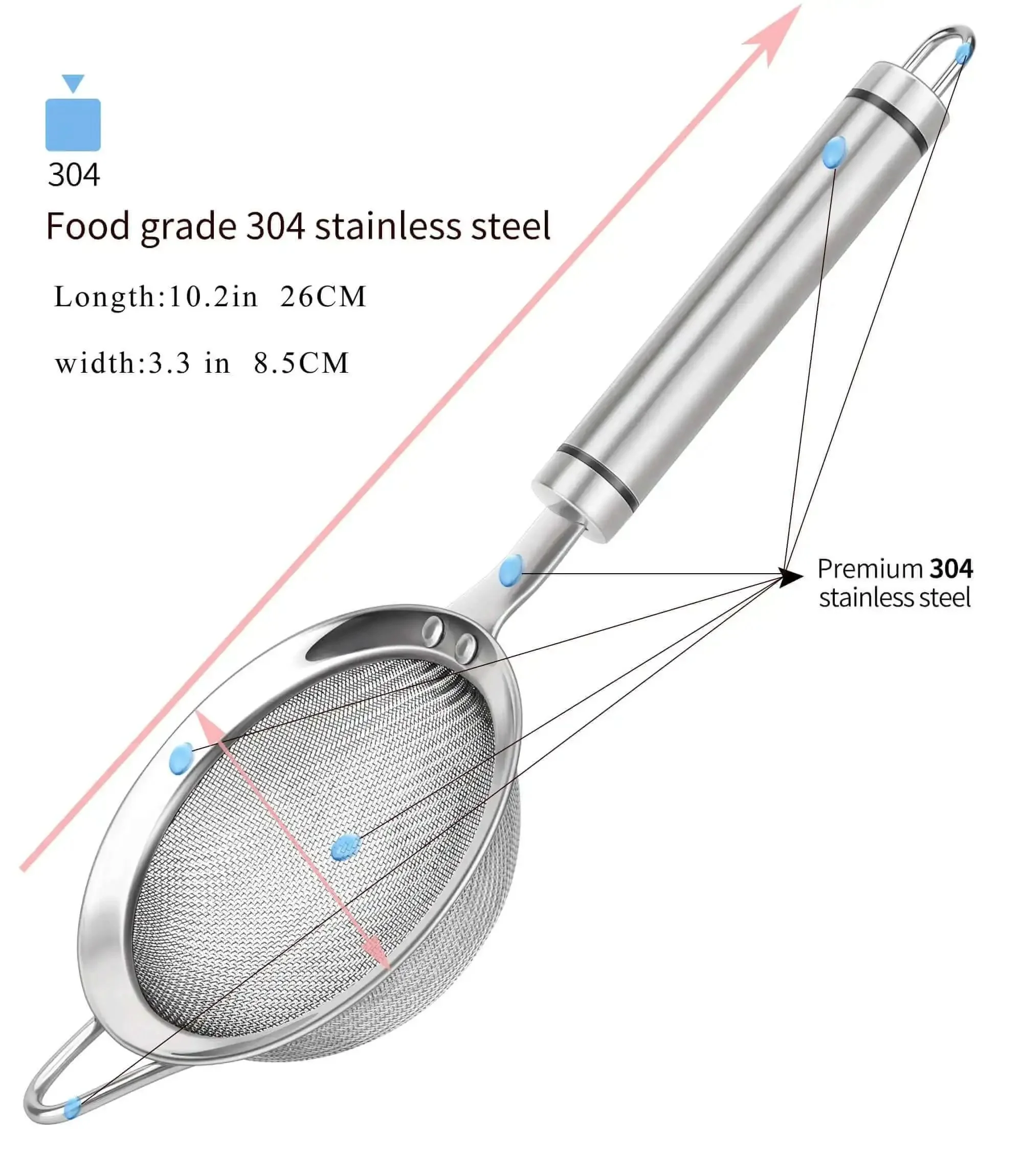 304 Stainless Steel Fine Mesh Strainer With Handle Skimmer For Kitchen Must Have Pro Grade Dishwasher Safe Colander Sieve For Tea Rice Noodles Oil Fruits And Vegetables Heavy Duty Mirror Finish Scratch Free Easy Clean - Image 7