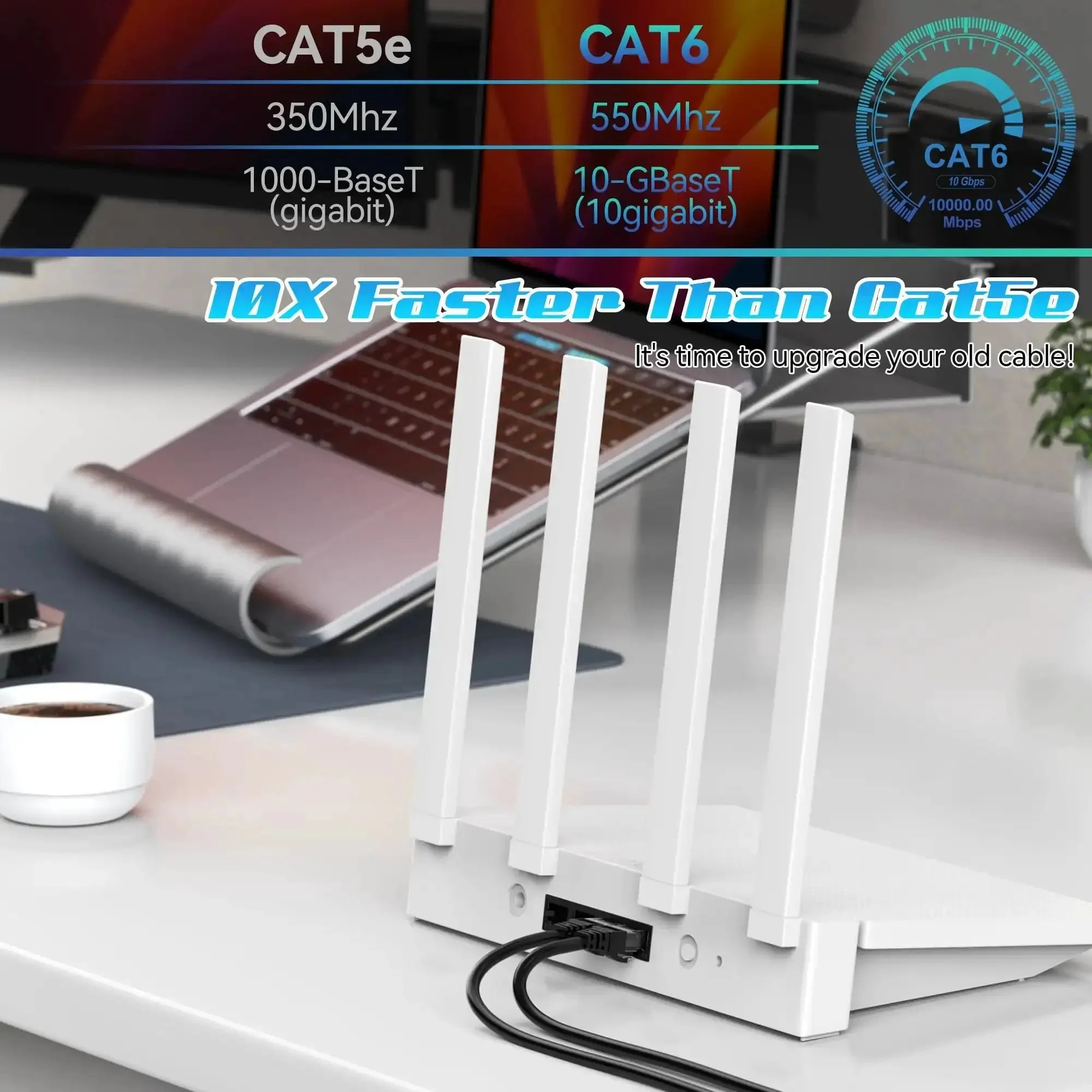 30Ft Cat6 Ethernet Cable Patch Cable For Fast No Fuss Home Network, 550MHz Bandwidth, 10Gbps Ready, UTP Indoor Outdoor, PoE Capable, 24AWG CCA, Compatible With PC Laptop Router Switch Server, Includes 25 Cable Ties Black - Image 3