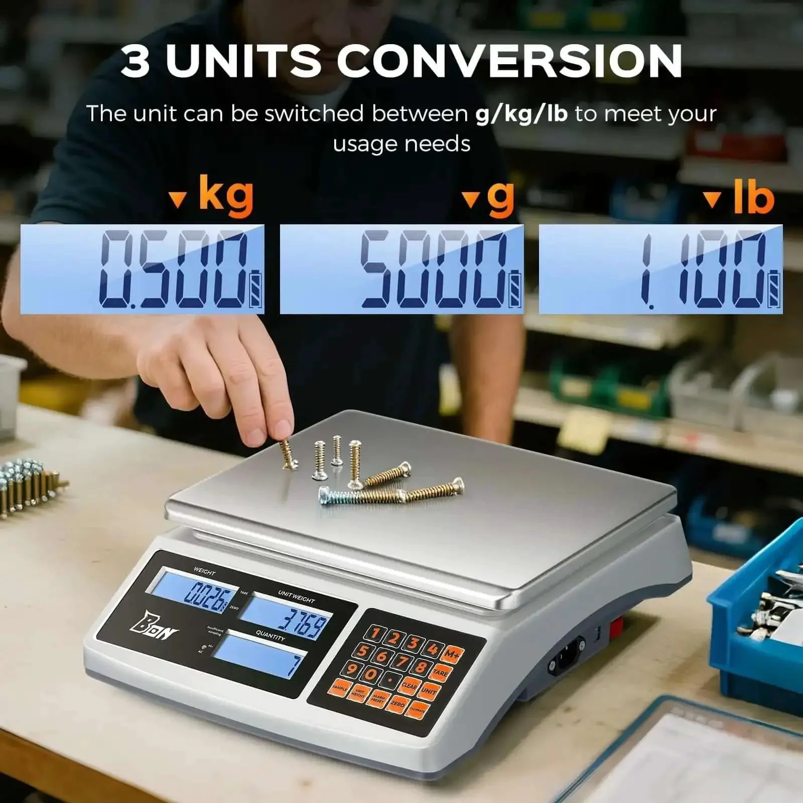 30Kg Digital Counting Scale With 0.1g Precision, Battery Powered Industrial Scale For Small Parts, Tickets And Pieces, A Real Workhorse Inventory Counter With G/Kg/Lb Conversion - Image 6