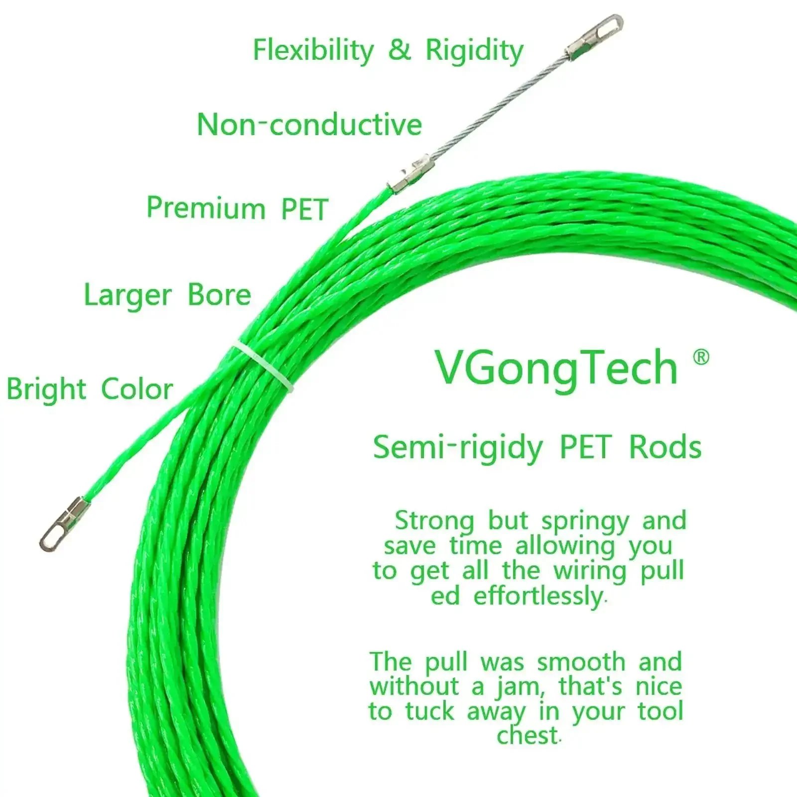 30M 100ft Fish Tape Cable Puller Kit For Through Wall Wiring Flexible Yet Rigid Design 4mm PET Cable Puller Duct Rodder Threader And Fastener For Quick No Hassle Wiring - Image 7
