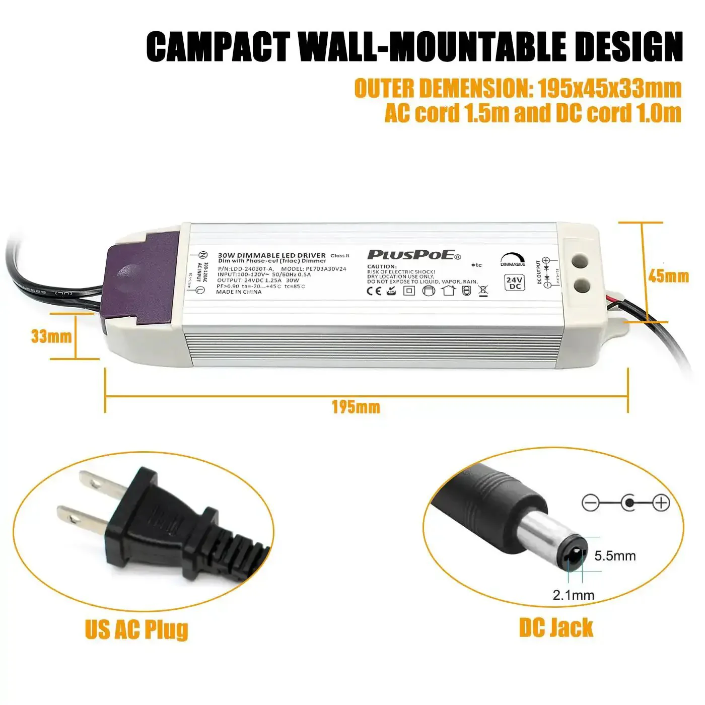 30W Dimmable LED Driver Power Supply From 120V AC To 24V DC Magnetic Transformer That Plays Nice With Lutron And Leviton Dimmer Switches For LED Strip Lighting And Landscape Lighting And Smooth Triac Dimming And Stable Performance - Image 5