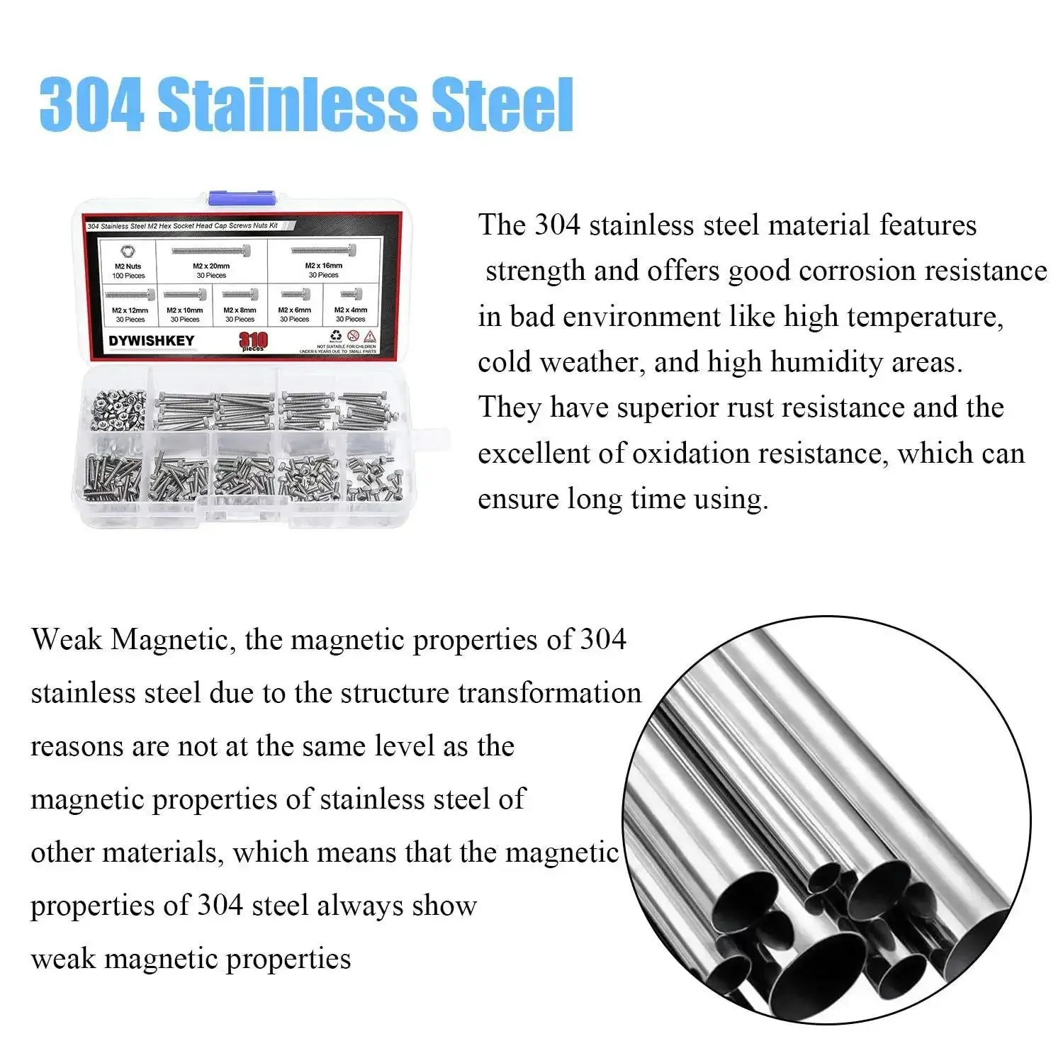 310 Piece Stainless Steel 304 Hex Socket Head Cap Bolts Screws Nuts Kit With Allen Wrench M2 M4 M6 M8 M10 M12 M16 M20 For DIY Projects Robotics And Mechanical Fasteners - Image 4