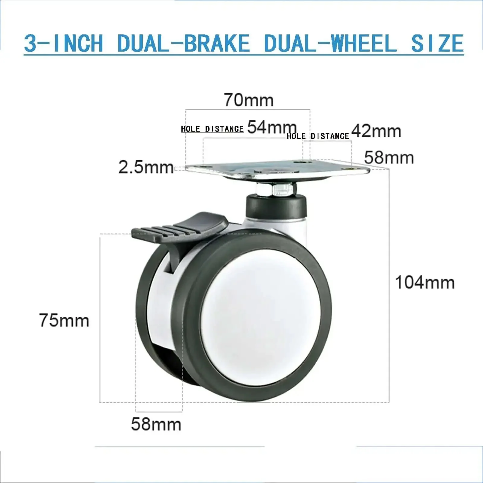 316 Stainless Steel Non Magnetic Rust Proof Universal Double Brake Caster Wheel Set 3 Inch 4 Inch With Thermoplastic Rubber TPR Silent Wheel For Carts And Equipment Heavy Duty Smooth Stop - Image 5