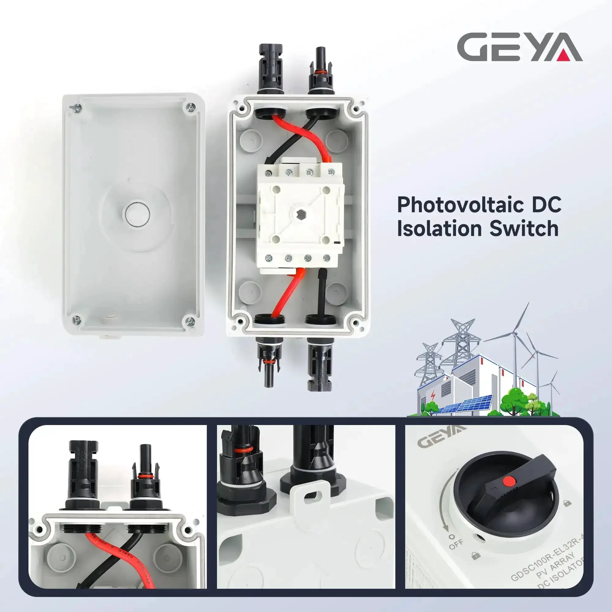 32 Amp DC 1200V Solar Disconnect Switch Isolator With IP66 Waterproof Enclosure For Outdoor PV Panel Systems On Off Built Tough Safety Switch With Weatherproof And Easy Mount - Image 4