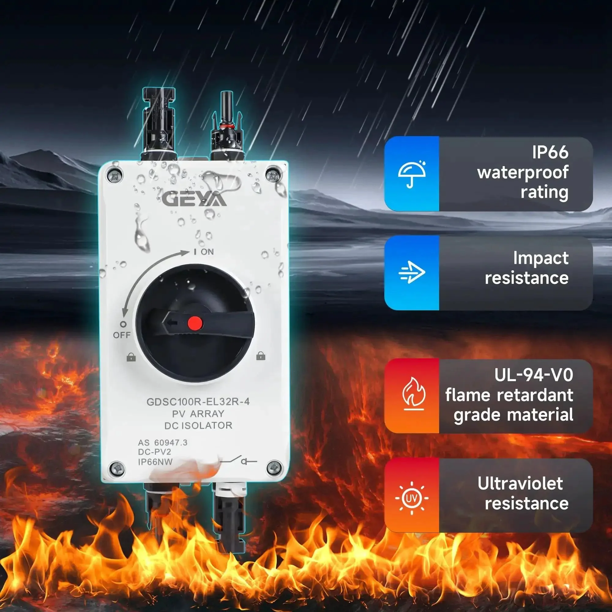 32 Amp DC 1200V Solar Disconnect Switch Isolator With IP66 Waterproof Enclosure For Outdoor PV Panel Systems On Off Built Tough Safety Switch With Weatherproof And Easy Mount - Image 5