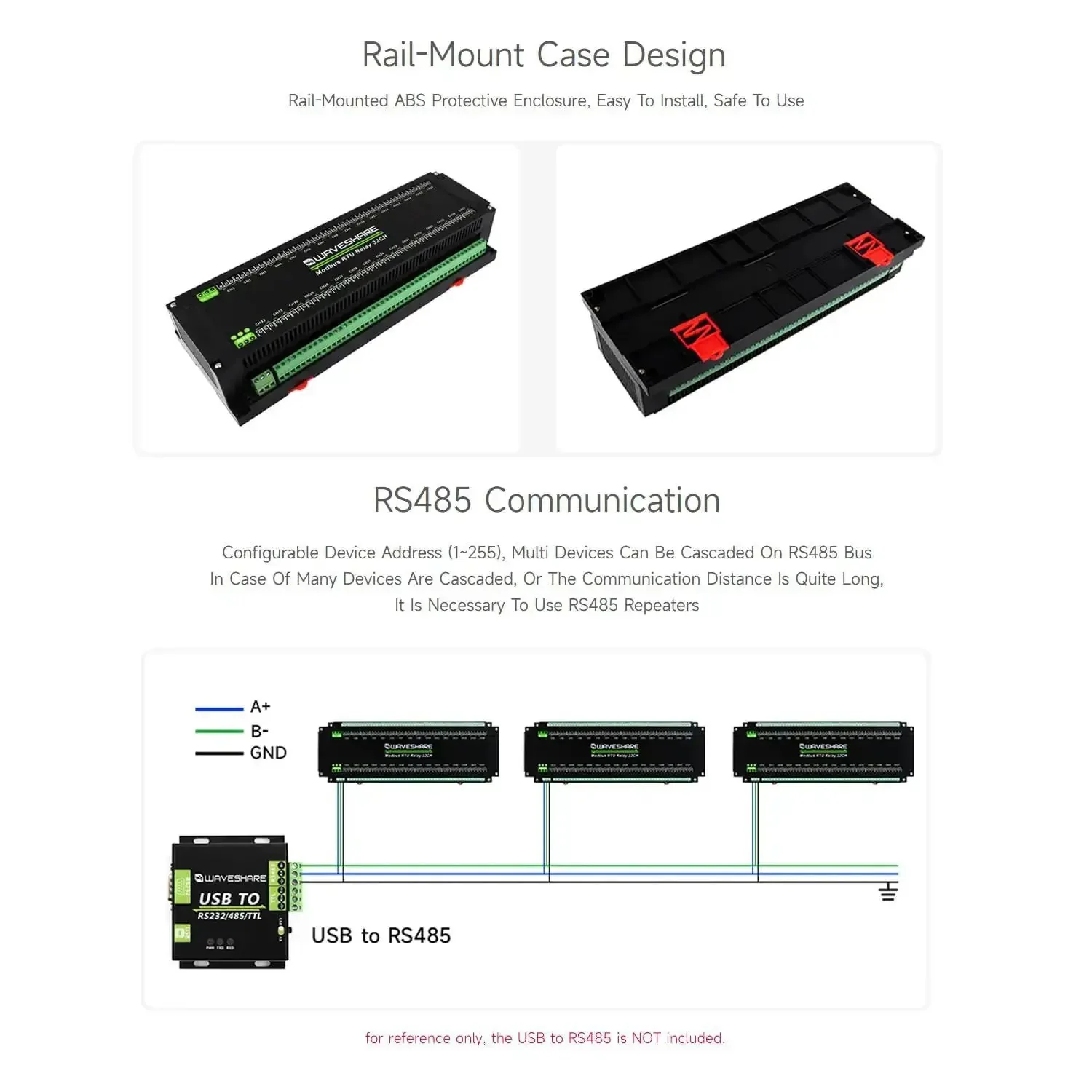 32 Channel Modbus RTU Relay Module With RS485 Interface, Isolation Protection Circuits, Industrial Rail Mount Case, Configurable Address 1 To 255, Cascadable Onboard Regulator For 7 To 36V Power, Includes Flash On Off Timing Function - Image 4