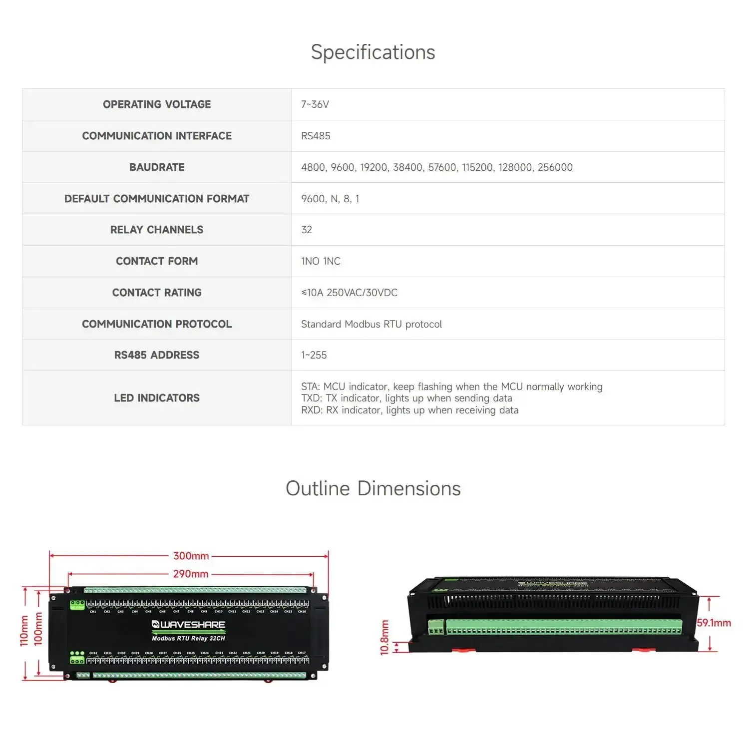 32 Channel Modbus RTU Relay Module With RS485 Interface, Isolation Protection Circuits, Industrial Rail Mount Case, Configurable Address 1 To 255, Cascadable Onboard Regulator For 7 To 36V Power, Includes Flash On Off Timing Function - Image 6