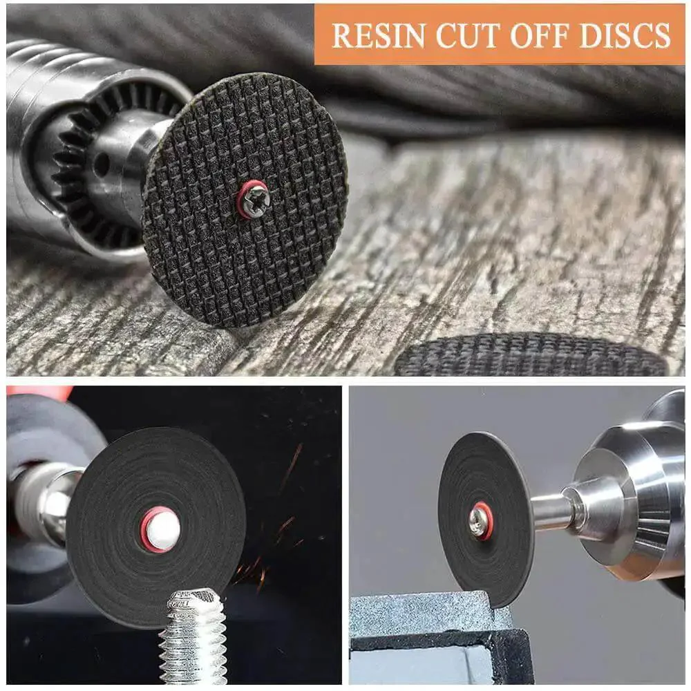 32 Piece Rotary Tool Accessories Kit Dremel Compatible With Cutting Wheels And Discs For Wood And Metal DIY Projects Including 10 Resin Cut Off Wheels 10 Diamond Cutting Discs With Mandrels And 6 HSS Circular Saw Blades One Eighth Inch Shank - Image 5