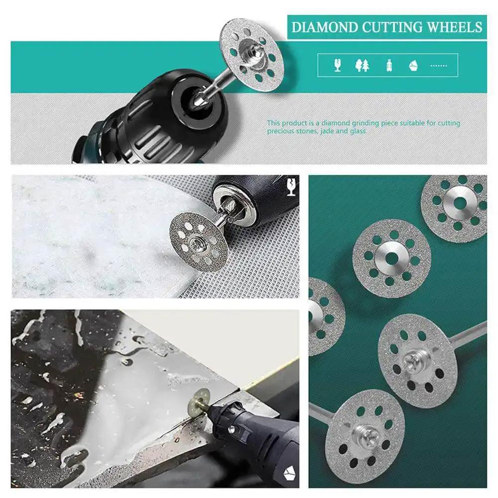 32 Piece Rotary Tool Accessories Kit Dremel Compatible With Cutting Wheels And Discs For Wood And Metal DIY Projects Including 10 Resin Cut Off Wheels 10 Diamond Cutting Discs With Mandrels And 6 HSS Circular Saw Blades One Eighth Inch Shank - Image 6