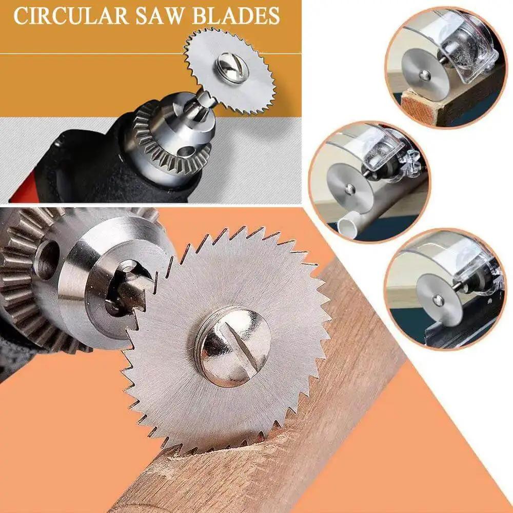 32 Piece Rotary Tool Accessories Kit Dremel Compatible With Cutting Wheels And Discs For Wood And Metal DIY Projects Including 10 Resin Cut Off Wheels 10 Diamond Cutting Discs With Mandrels And 6 HSS Circular Saw Blades One Eighth Inch Shank - Image 7