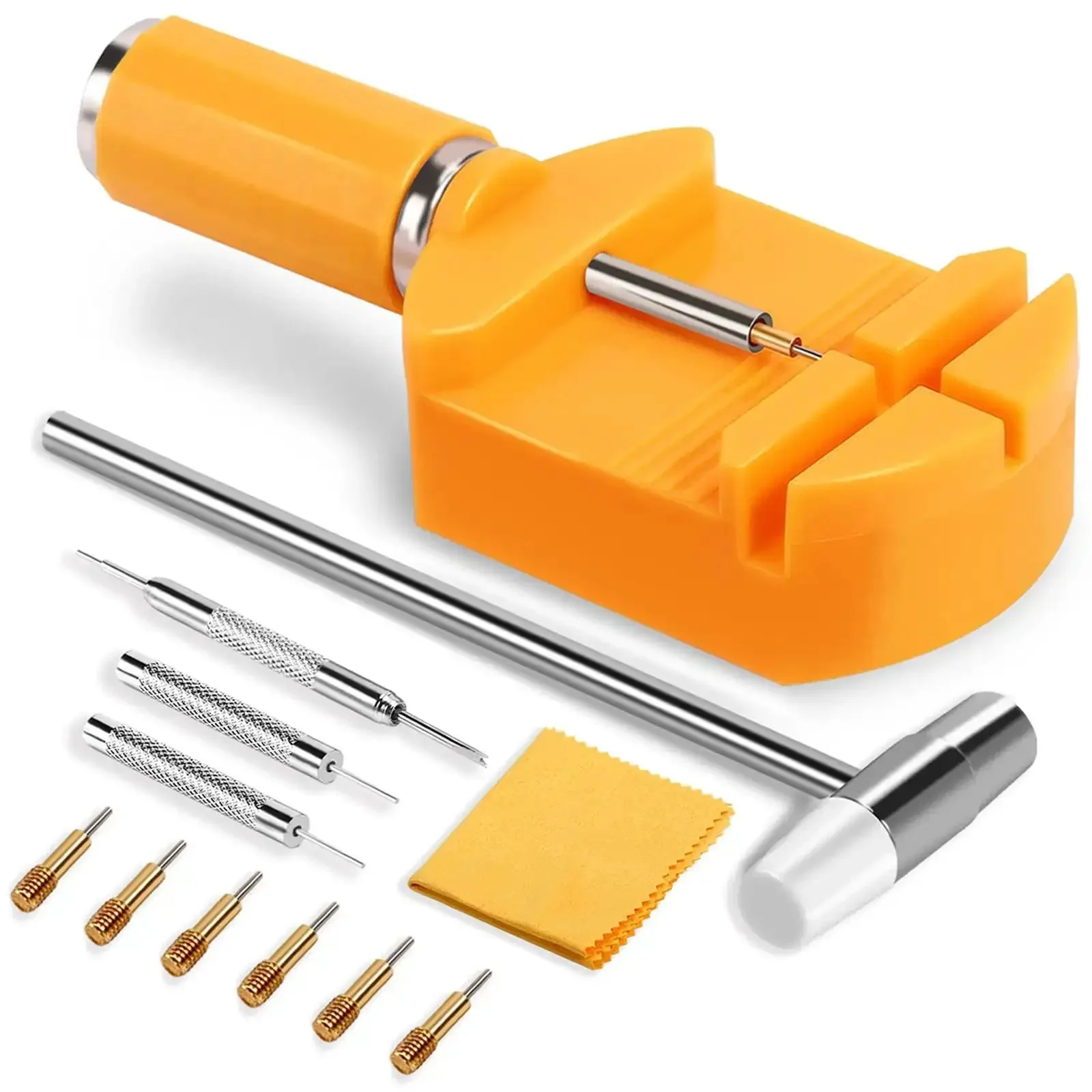 32 Piece Watch Link Removal Kit With Pro Band Replacement Tool For DIYers, 10 Spare Spring Bars And 10 Cotter Pins, Double Head Hammer, Plus 6 Extra Pins For Quick, Easy Watch Band Adjustments