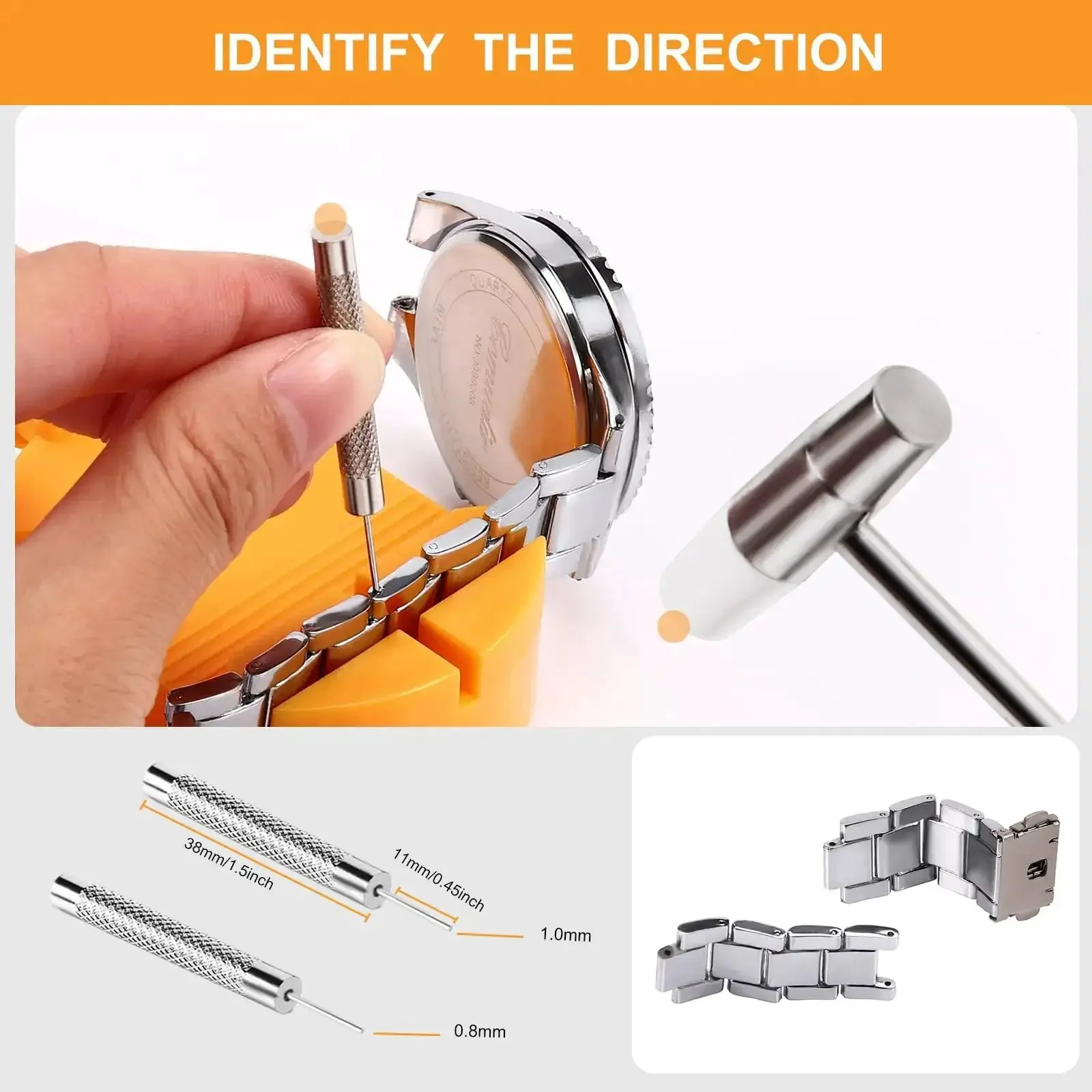 32 Piece Watch Link Removal Kit With Pro Band Replacement Tool For DIYers, 10 Spare Spring Bars And 10 Cotter Pins, Double Head Hammer, Plus 6 Extra Pins For Quick, Easy Watch Band Adjustments - Image 3