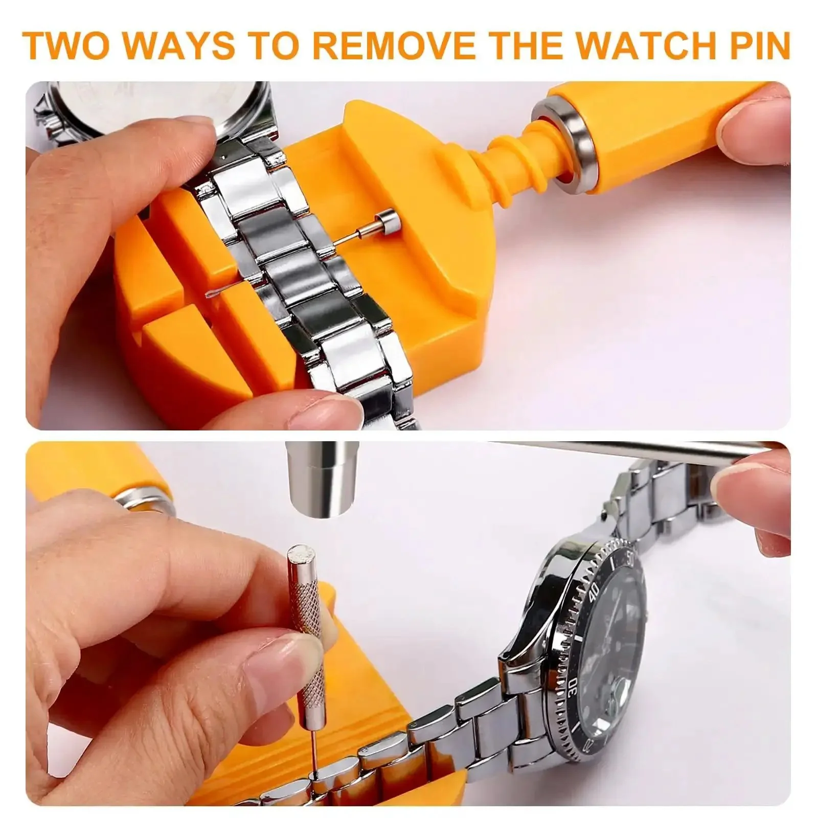 32 Piece Watch Link Removal Kit With Pro Band Replacement Tool For DIYers, 10 Spare Spring Bars And 10 Cotter Pins, Double Head Hammer, Plus 6 Extra Pins For Quick, Easy Watch Band Adjustments - Image 6