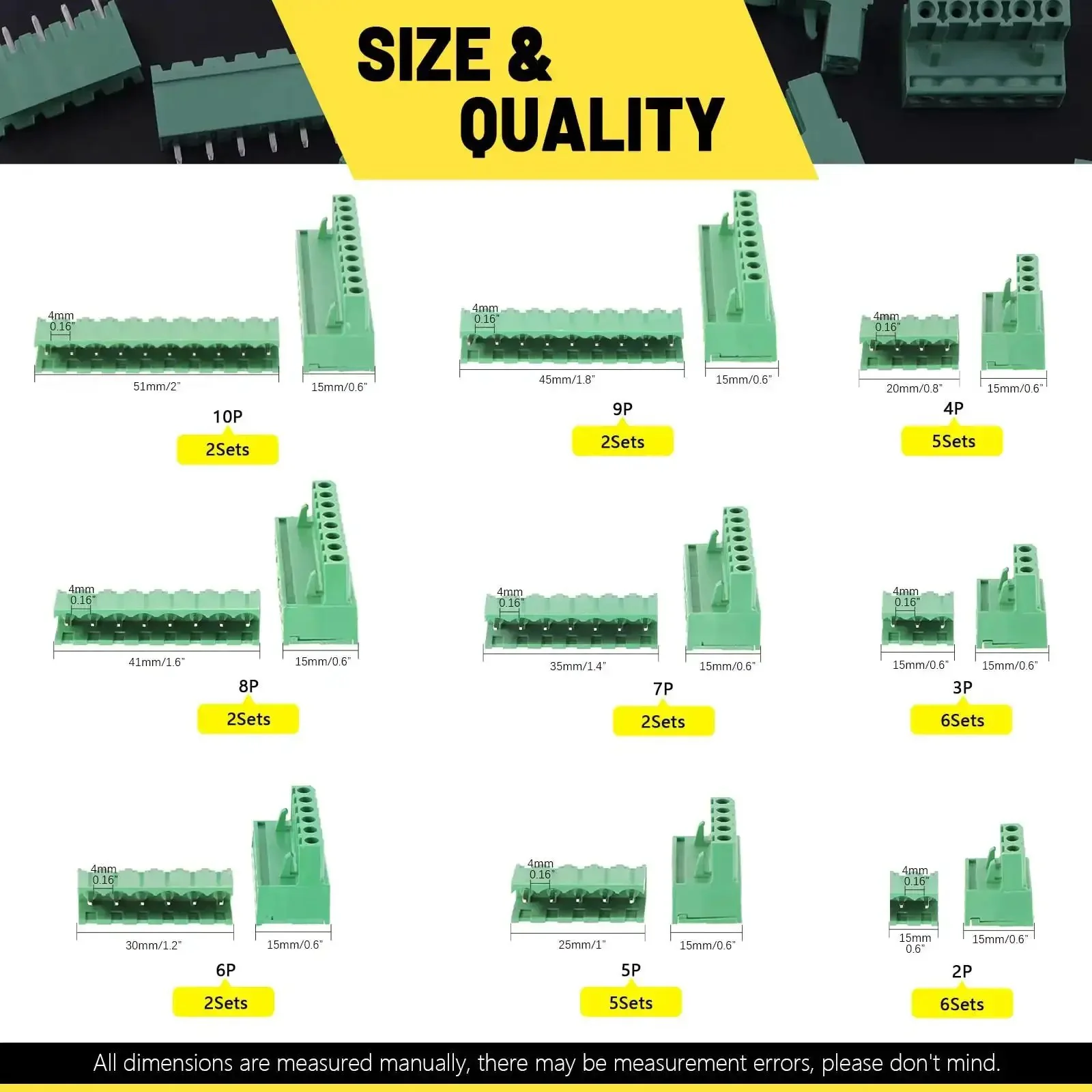 32 Set Value Pack Pluggable Terminal Block Connector Kit With Male And Female Sockets, 5.08mm Pitch, PCB Mount Screw Terminal Blocks From 2 To 9 Pins, Assorted 9Pin Configurations For Easy Plug In And Quick Wiring - Image 7