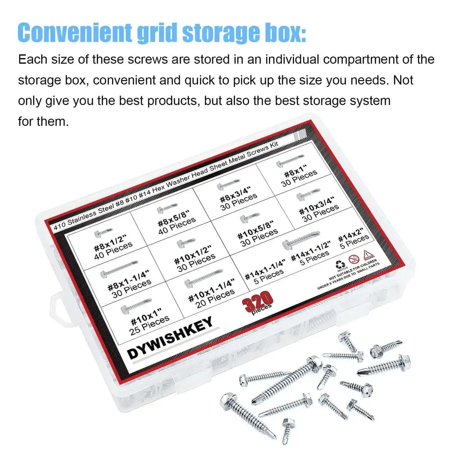 320 Piece 410 Stainless Steel Hex Washer Head Self Drilling Sheet Metal Screws Assortment Kit For Heavy Duty Metal Projects DIY Ready For Auto, Home And Shop In Sizes 8, 10 And 14 - Image 3