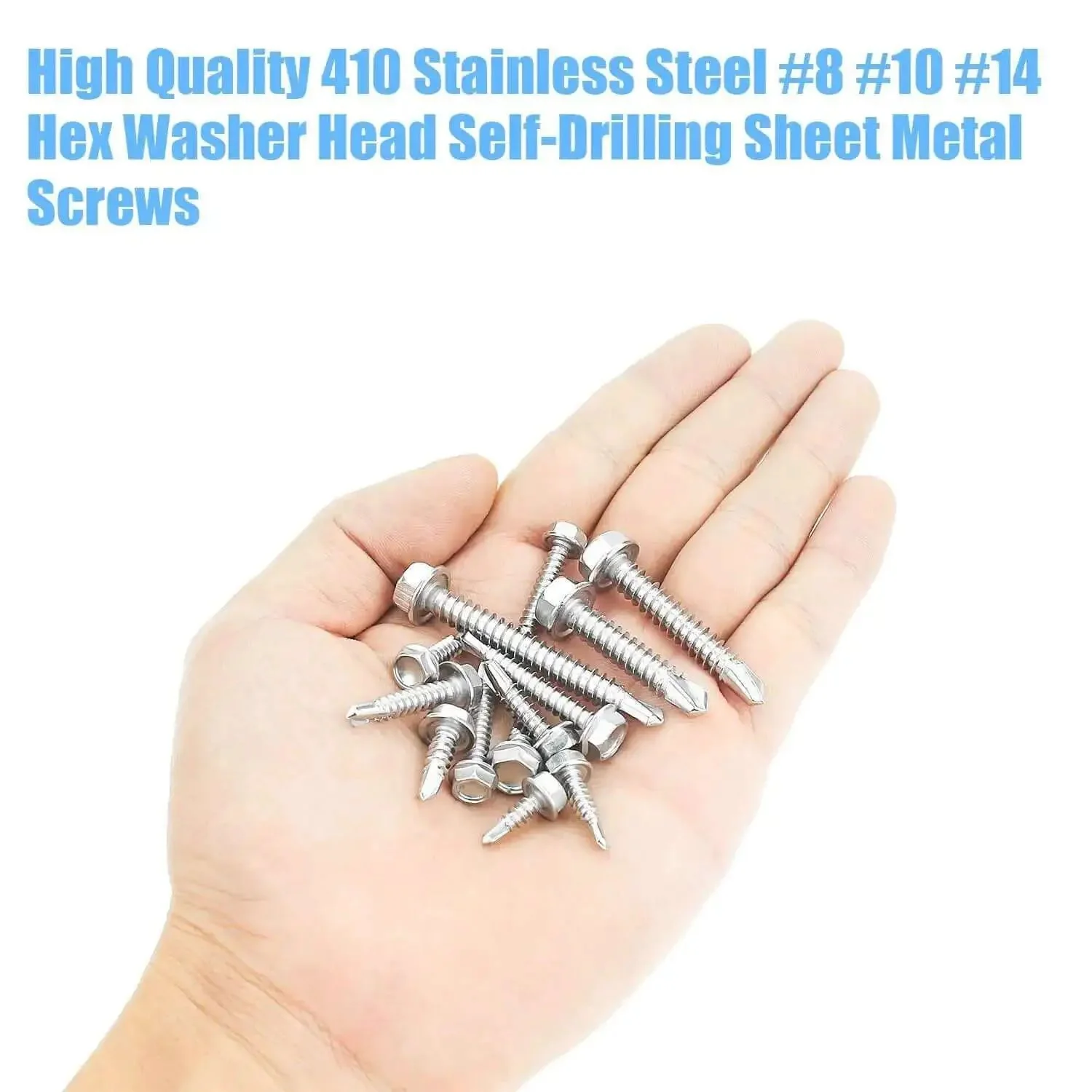 320 Piece 410 Stainless Steel Hex Washer Head Self Drilling Sheet Metal Screws Assortment Kit For Heavy Duty Metal Projects DIY Ready For Auto, Home And Shop In Sizes 8, 10 And 14 - Image 5