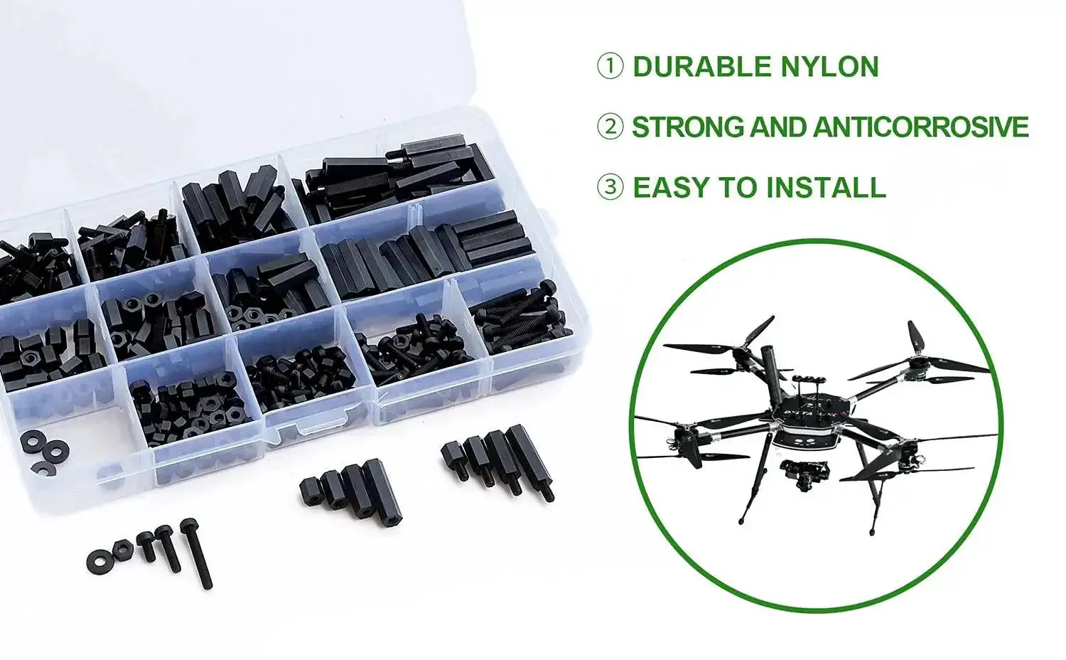 320 Piece M2 Nylon Hex Spacer Standoff Kit With Male And Female Screws Nuts And Spacers Black Durable Nylon Includes Plastic Case Easy To Install Great For Electronics DIY Projects - Image 8