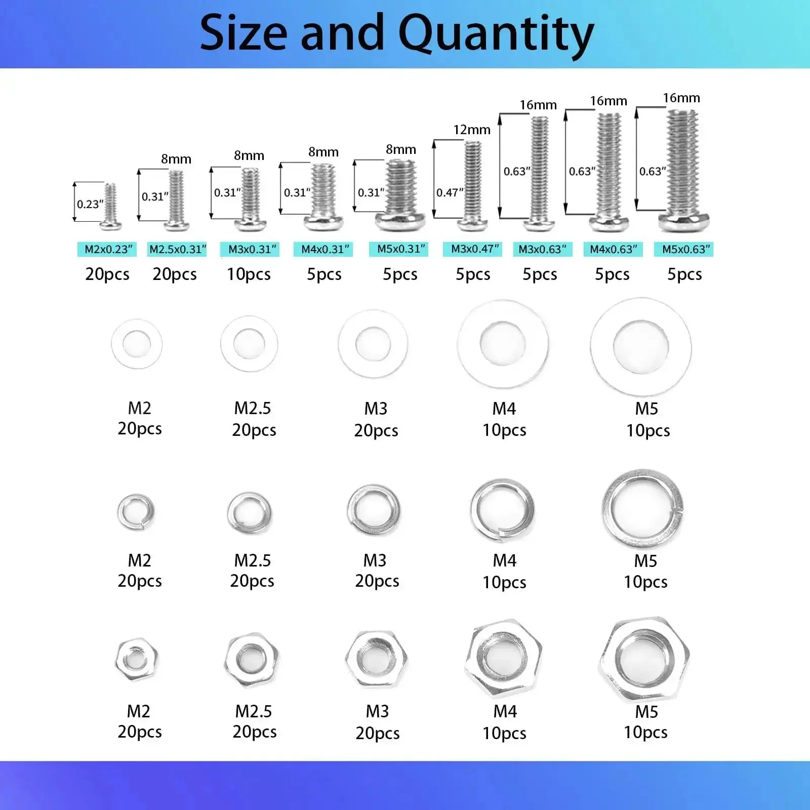 320 Piece Small Metric Machine Screws Set With Nuts And Washers, M2 To M5, Includes Lock And Flat Washers, Built For RC Builds, Electronics, Machinery, Furniture, And DIY Projects - Image 7