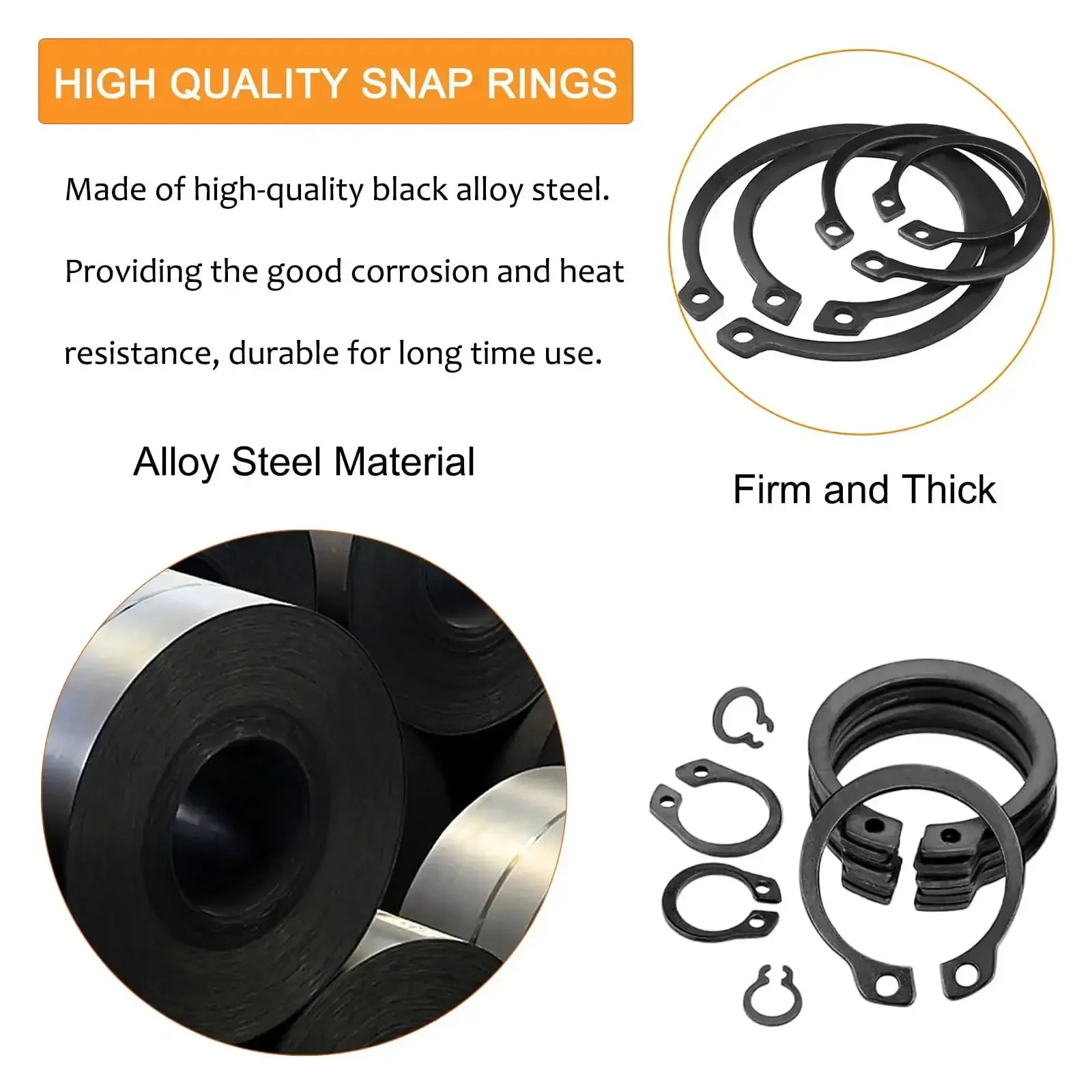 320Pcs External Snap Rings Kit 4mm To 28mm Alloy Steel C Clips 15 Sizes Heavy Duty Retaining Ring Assortment For Mechanical Automotive DIY Projects Black Finish - Image 5