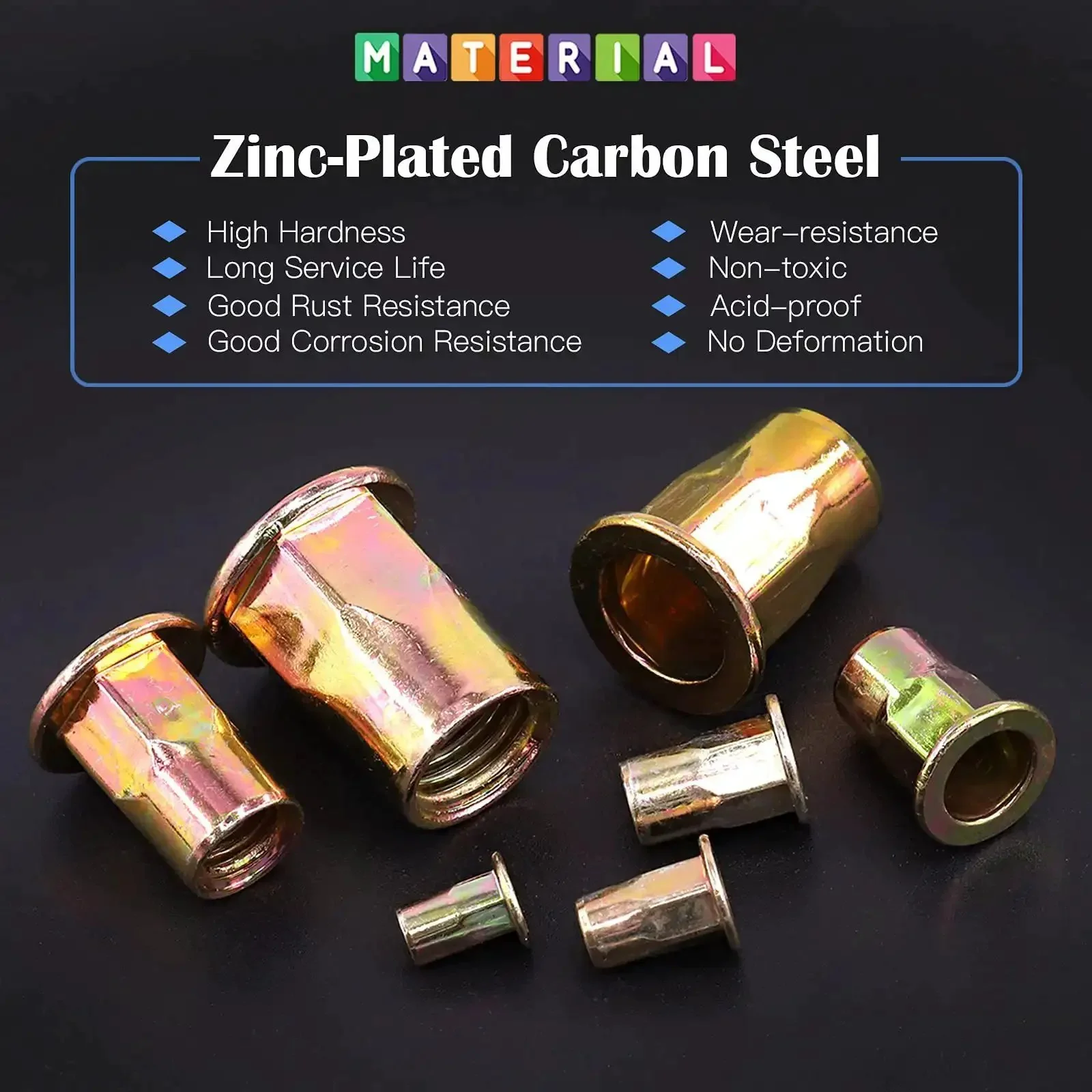 320Pcs Rivet Nut Assortment Kit M3 M4 M5 M6 M8 M10 M12 Half Hex Body Flange Rivet Nuts Zinc Plated Carbon Steel Flat Head Rivnut Set for Auto Repair DIY Projects and Metal Fabrication - Image 6