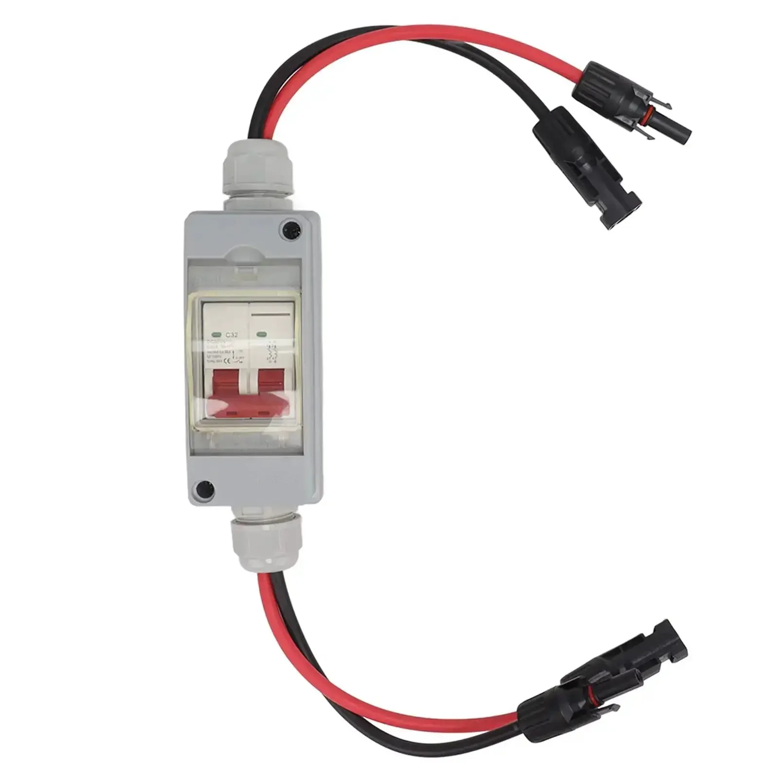 32A 500V PV DC Disconnect Switch MCB 2P Solar Breaker With IP65 Waterproof Distribution Box For Panel Cable And Connector Industrial Grade Outdoor Solar System Safety Switch Easy Install Kit Included