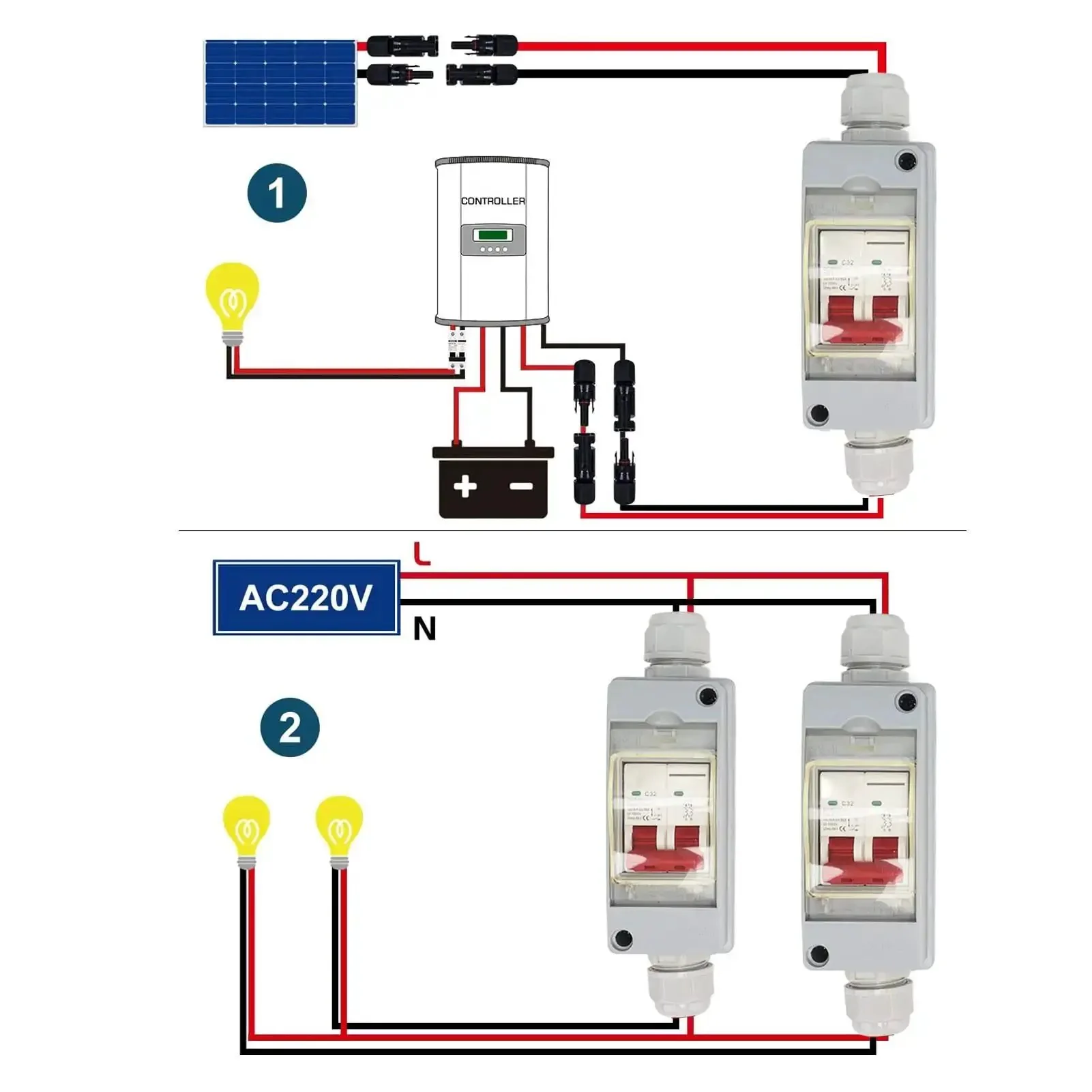 32A 500V PV DC Disconnect Switch MCB 2P Solar Breaker With IP65 Waterproof Distribution Box For Panel Cable And Connector Industrial Grade Outdoor Solar System Safety Switch Easy Install Kit Included - Image 7