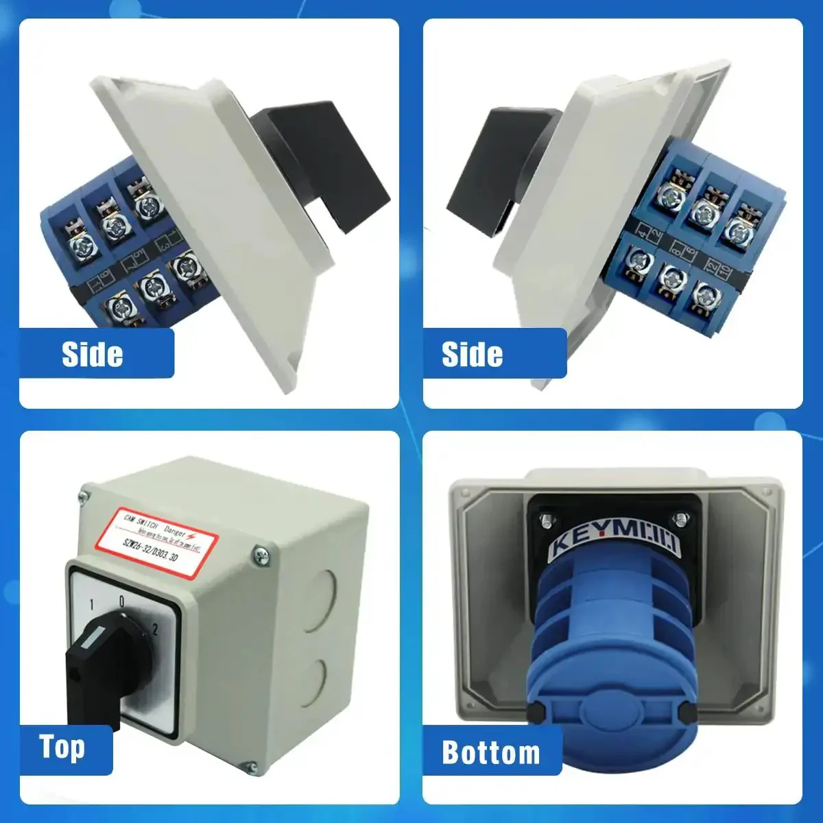 32A Rotary Changeover Switch Box With Exterior Housing, 3 Position 3 Phase, 12 Terminals, 2-Way 3NO 3NC Universal Selector, IP65 Cam Switch, Flame Retardant Housing, Panel-Ready, Beefy Heavy-Duty Power Transfer - Image 2