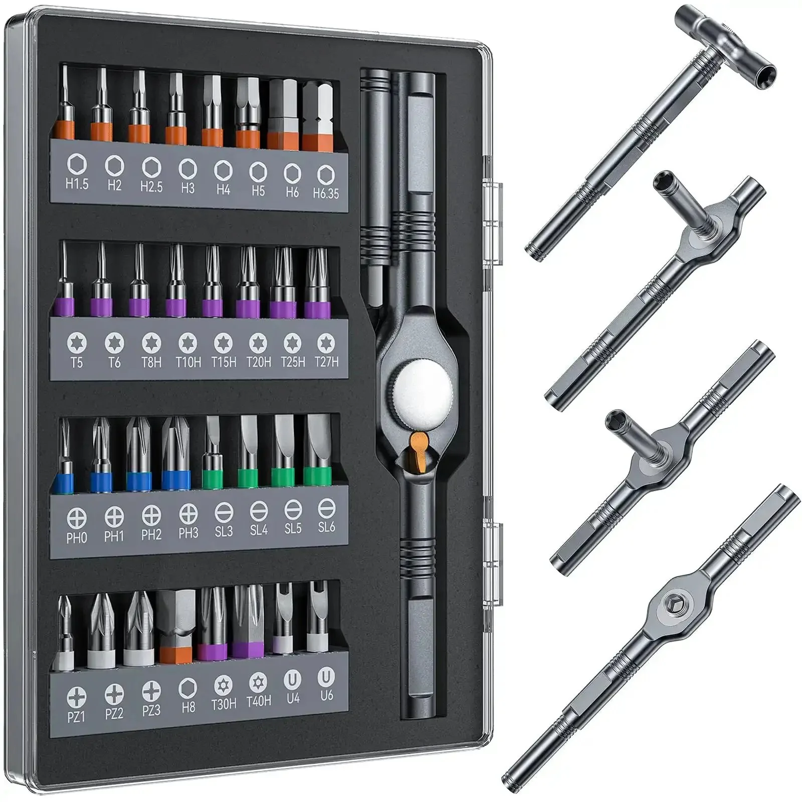 32In1 T Handle Magnetic Ratcheting Screwdriver Set With Freely Interchangeable Grip Styles And 32 S2 Alloy Bits DIY Ready Multi Mode Handle Replacing Screwdrivers Wrenches And Extensions For Computer Electronics Bicycles And Furniture Repair