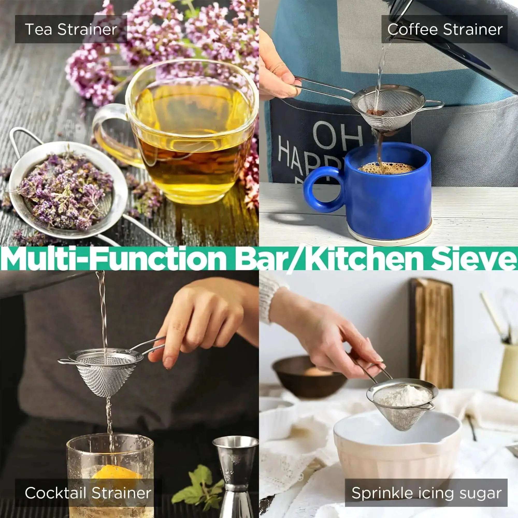 3.3 Inch Fine Mesh Strainer 304 Stainless Steel Cocktail Sieve For Tea Coffee Juice Rice Noodles Fruits Vegetables Oil And Dusting Flour Kitchen Bar Home Use Pro Grade No Pulp Filter - Image 5