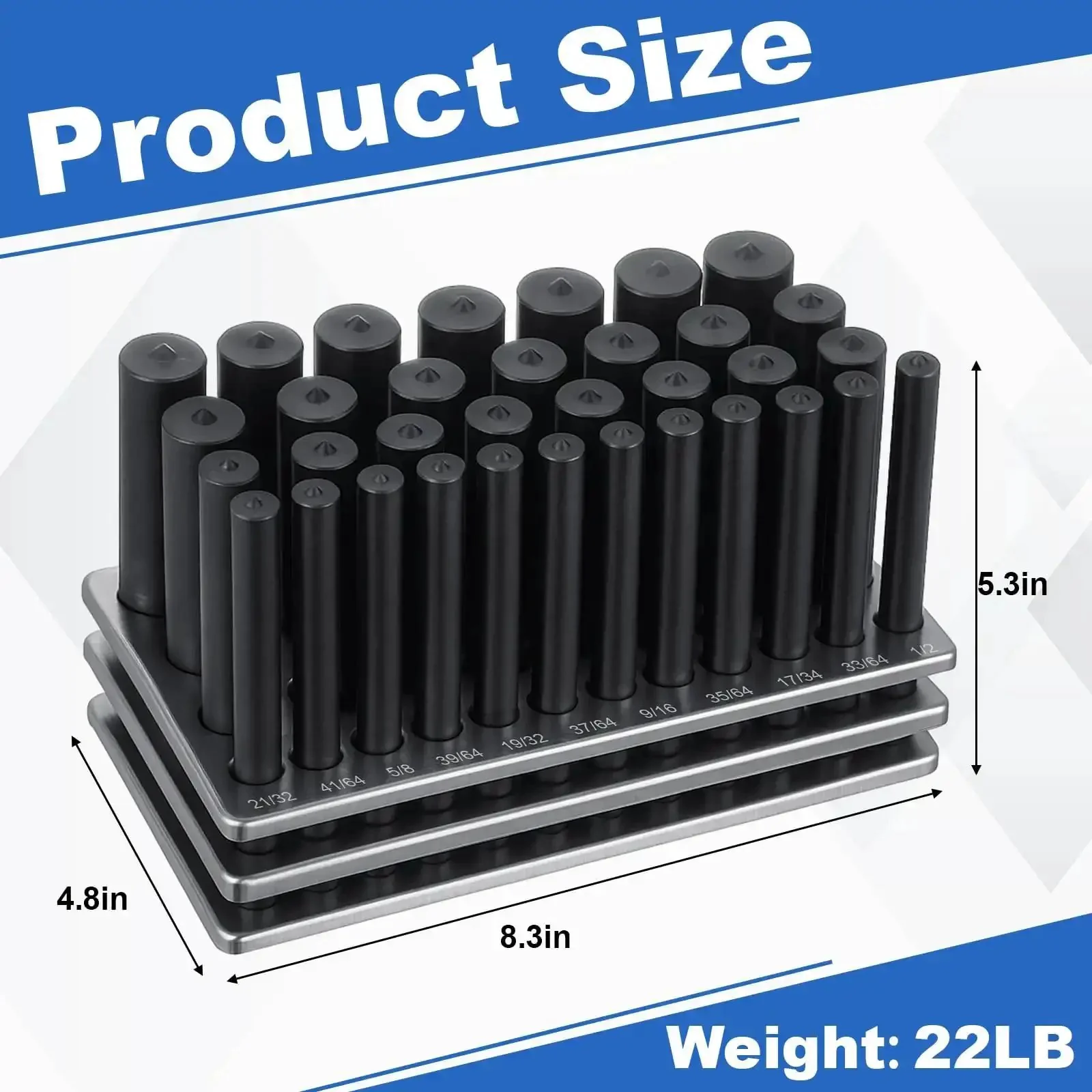33 Piece All-In-One Transfer Punch Set With Premium Heat Treated Steel Punches From 1/2 To 1 Inch In 64th Increments, 4 7/8 Inch Long, Black Oxide Finish, Indexed Stand For Accurate Hole Transfer And Precise Machining Alignment - Image 6