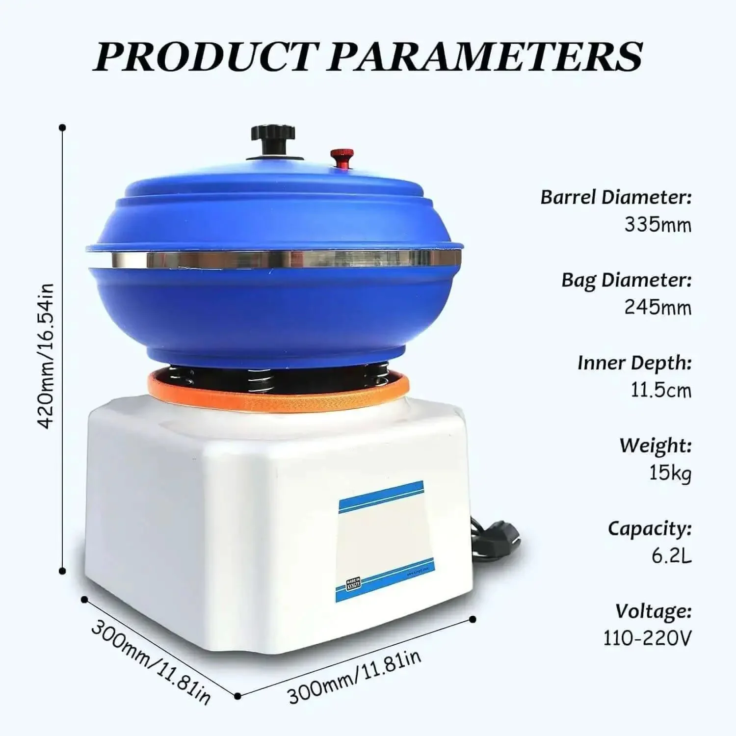 335mm Electric Jewelry Vibration Tumbler Polisher With 6.2L Rock Tumbler Bowl, Pro Grade High Frequency Polishing Machine For Metal Parts And Jewelry, Fast Smooth Finishes, Heavy Duty And Wear Resistant - Image 2