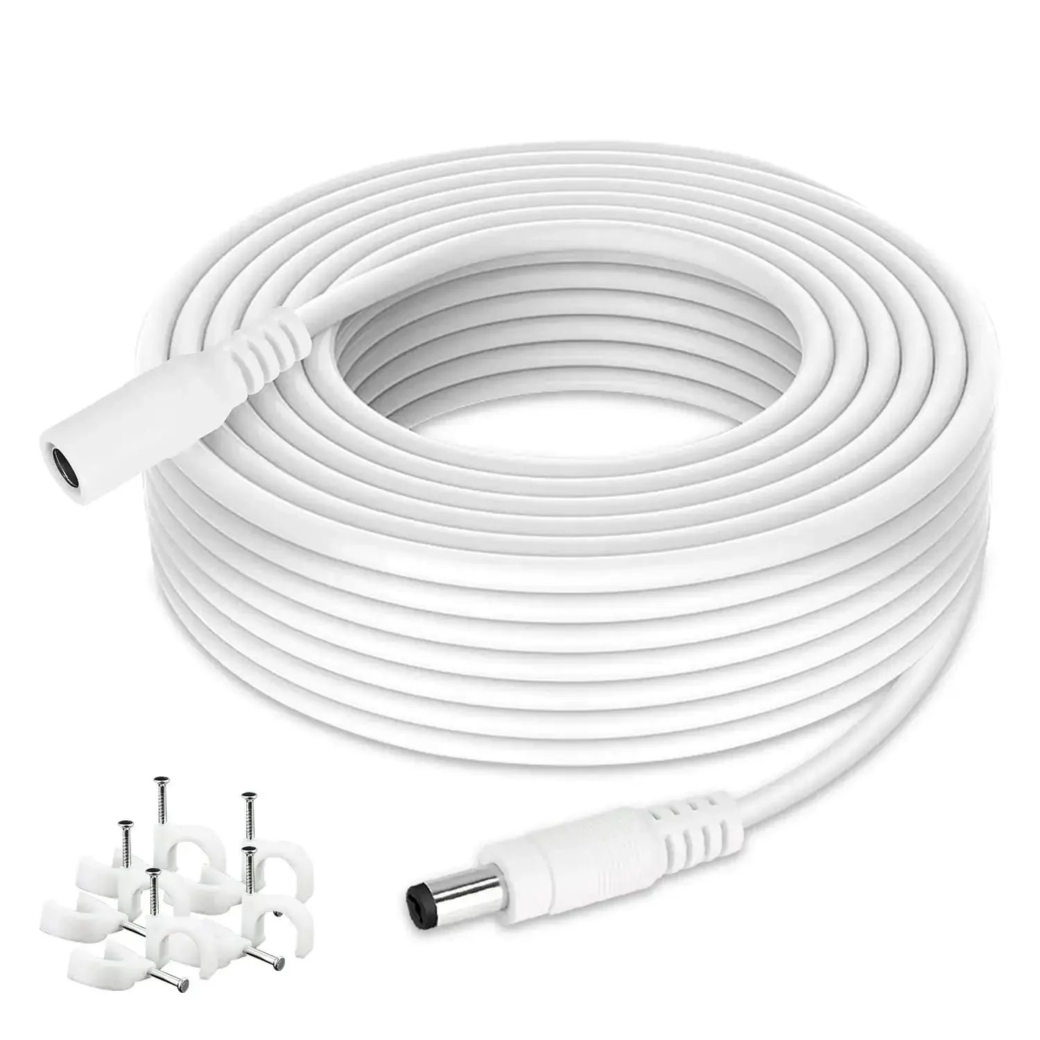 33Ft DC Power Extension Cable 2.1mm X 5.5mm Plug For 12V Adapters CCTV Cameras IP Cameras And DVRs White Long Power Cord For Surveillance Setups Durable Easy Install For Home Or Business Security Systems