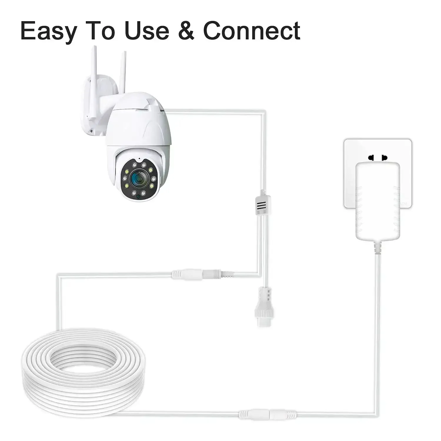 33Ft DC Power Extension Cable 2.1mm X 5.5mm Plug For 12V Adapters CCTV Cameras IP Cameras And DVRs White Long Power Cord For Surveillance Setups Durable Easy Install For Home Or Business Security Systems - Image 4