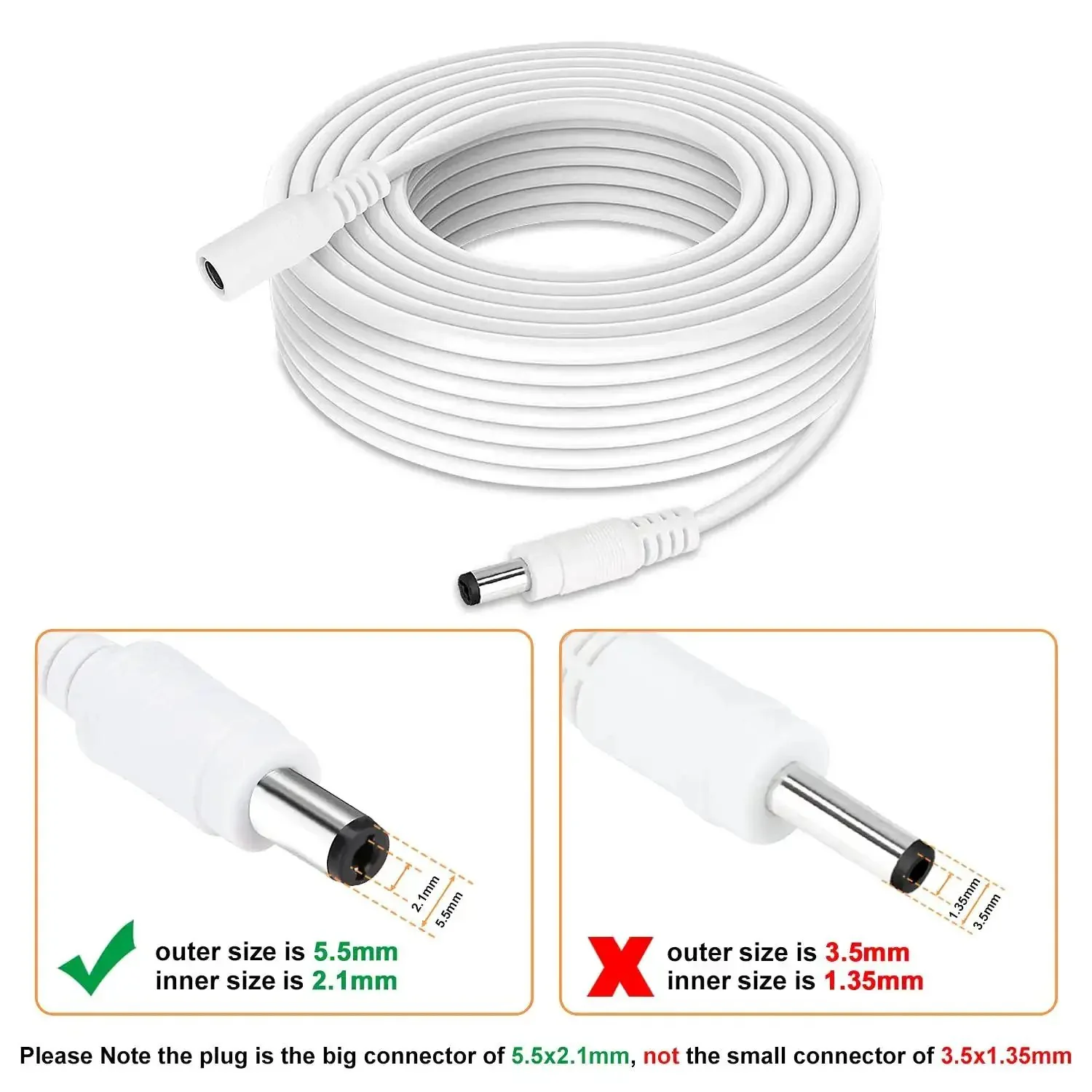 33Ft DC Power Extension Cable 2.1mm X 5.5mm Plug For 12V Adapters CCTV Cameras IP Cameras And DVRs White Long Power Cord For Surveillance Setups Durable Easy Install For Home Or Business Security Systems - Image 8