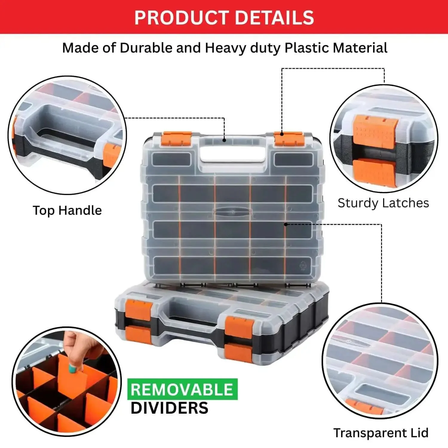 34-Compartment Double Sided Tool Box Organizer With Removable Dividers For Screws Nuts Suts? Wait, we must ensure. Sorry. The final line is: - Image 5