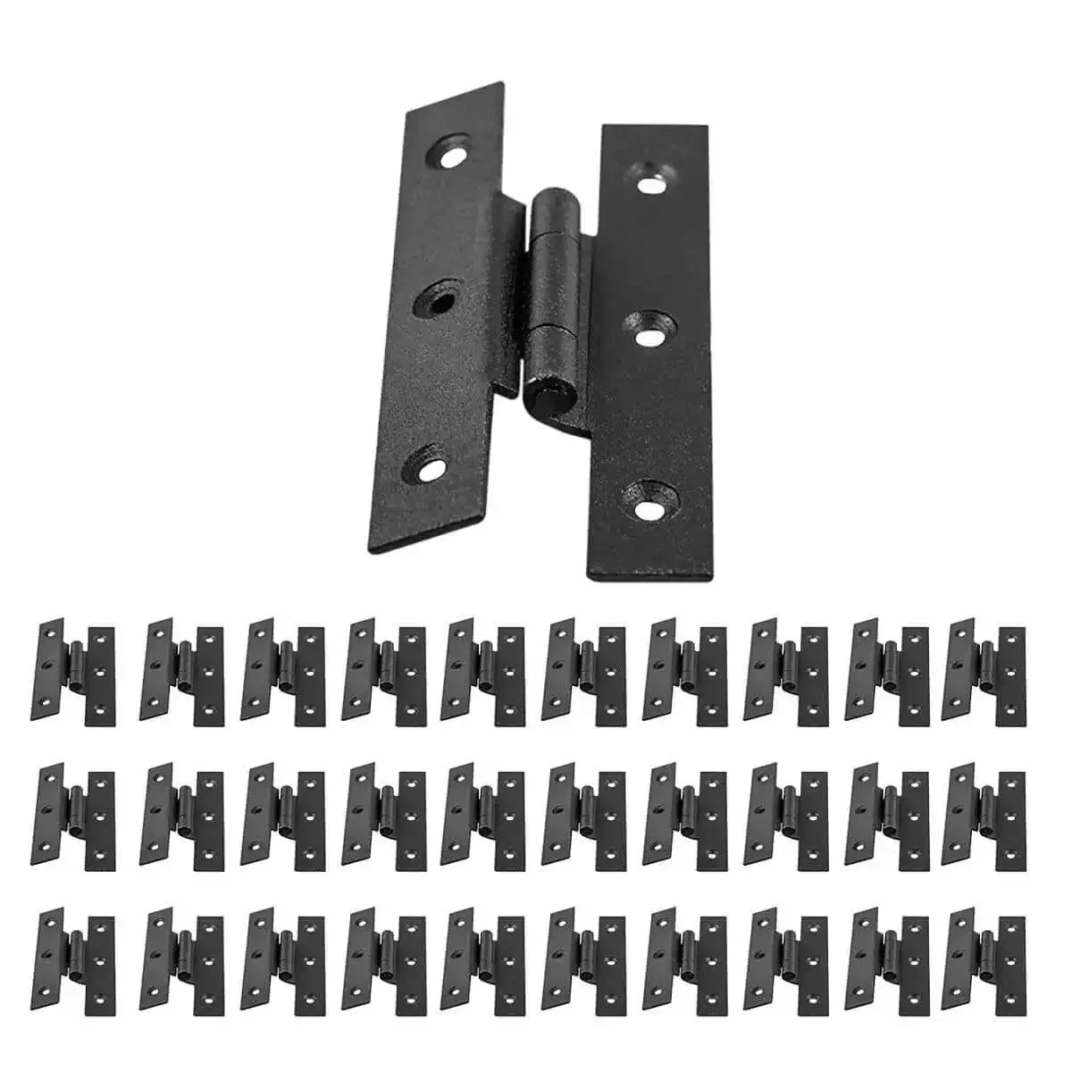 3.5 Inch Black Wrought Iron H Hinge With 1/4 Inch Offset For Kitchen Cabinets, Rust Resistant Flush Mount Cabinet Hinge, Heavy Duty, Indoor Outdoor Ready, No Fuss Install, Powder Coated Finish, 30 Pack