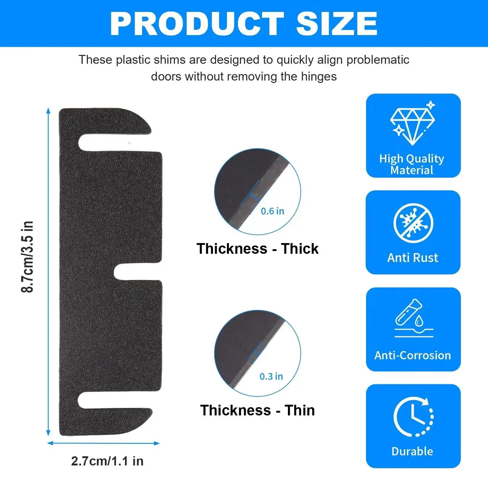 3.5 Inch Door Hinge Shim Kit With Pro Grade Plastic Spacers For Easy, Precise Door Alignment, Includes 10 Thick 0.06 Inch Spacers And 10 Ultra Thin 0.03 Inch Shims To Fix Big Gaps And Minor Sticking - Image 8