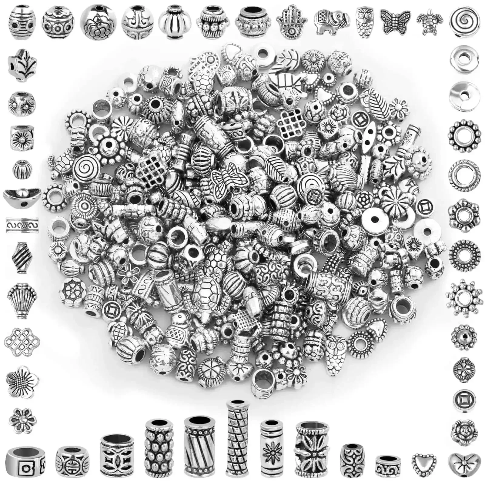 350 Pcs Silver Spacer Beads For Jewelry Making Bulk Mixed Styles Metal Beads For Bracelets Necklaces And Earrings Perfect DIY Jewelry Supplies Dope For Crafting Projects And Gift Making